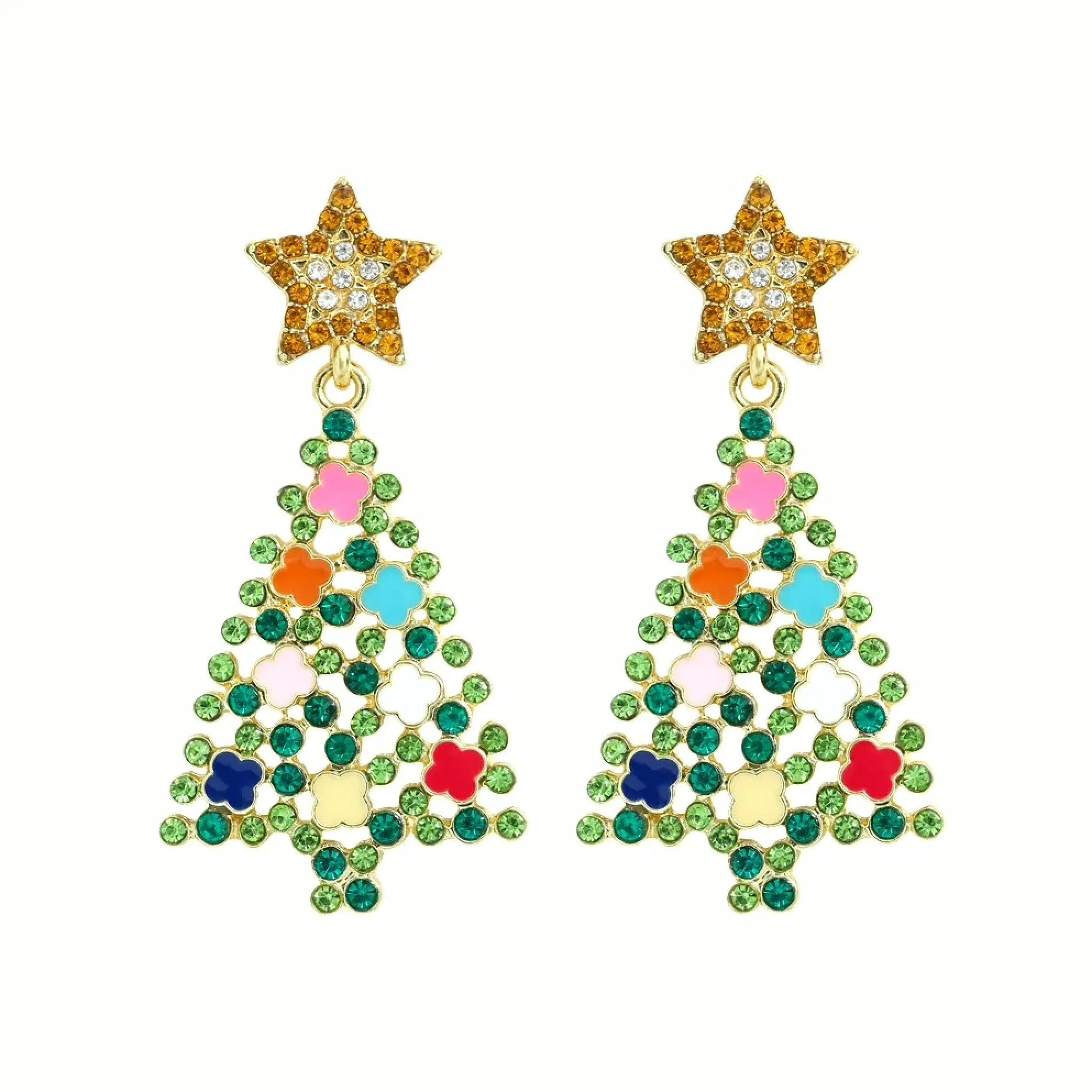 Goldtone Yellow Crystal Christmas Tree Drop Earrings sold by Zulily