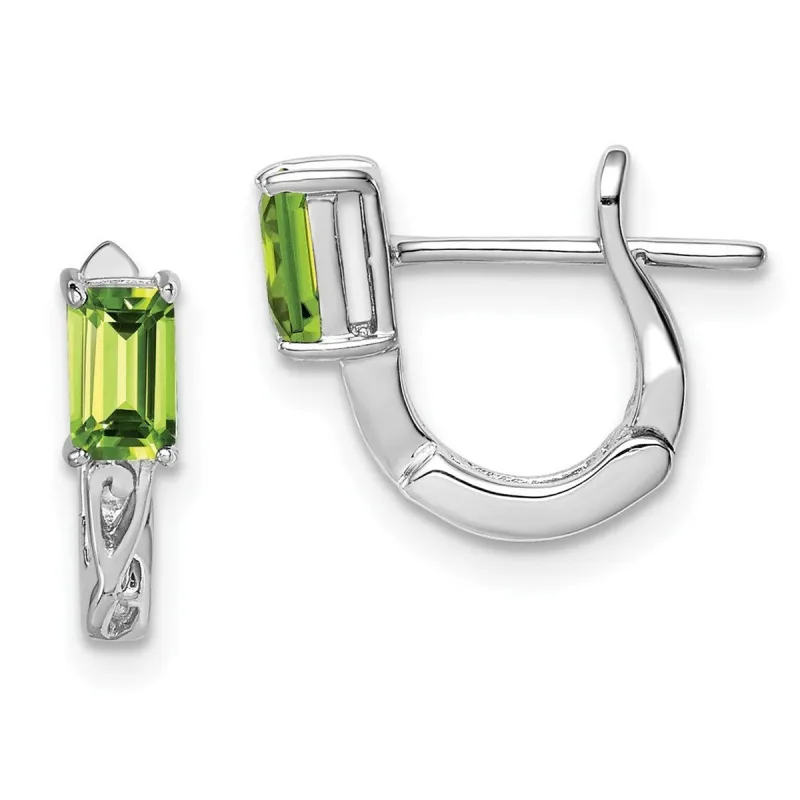 Curata 925 Sterling Silver Polished Rhodium Plated Peridot Hinged Hoop Earrings - 12x11mm sold by Zulily