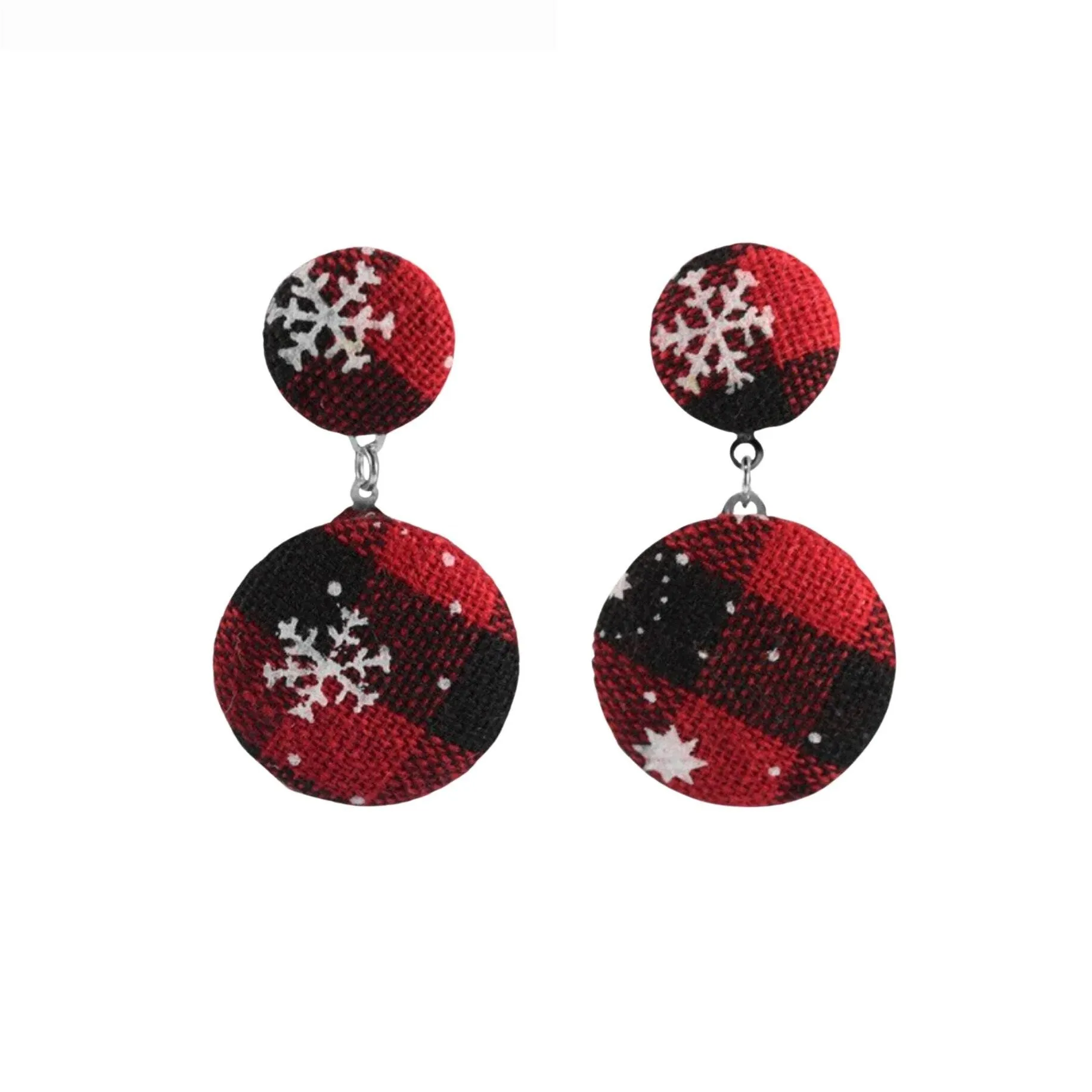 Red Black Christmas Plaid Snowflake Circle Drop Earrings sold by Zulily