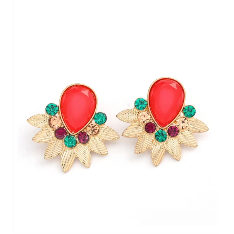 Red Teardrop Crystal Goldtone Fan Stud Earrings sold by Zulily