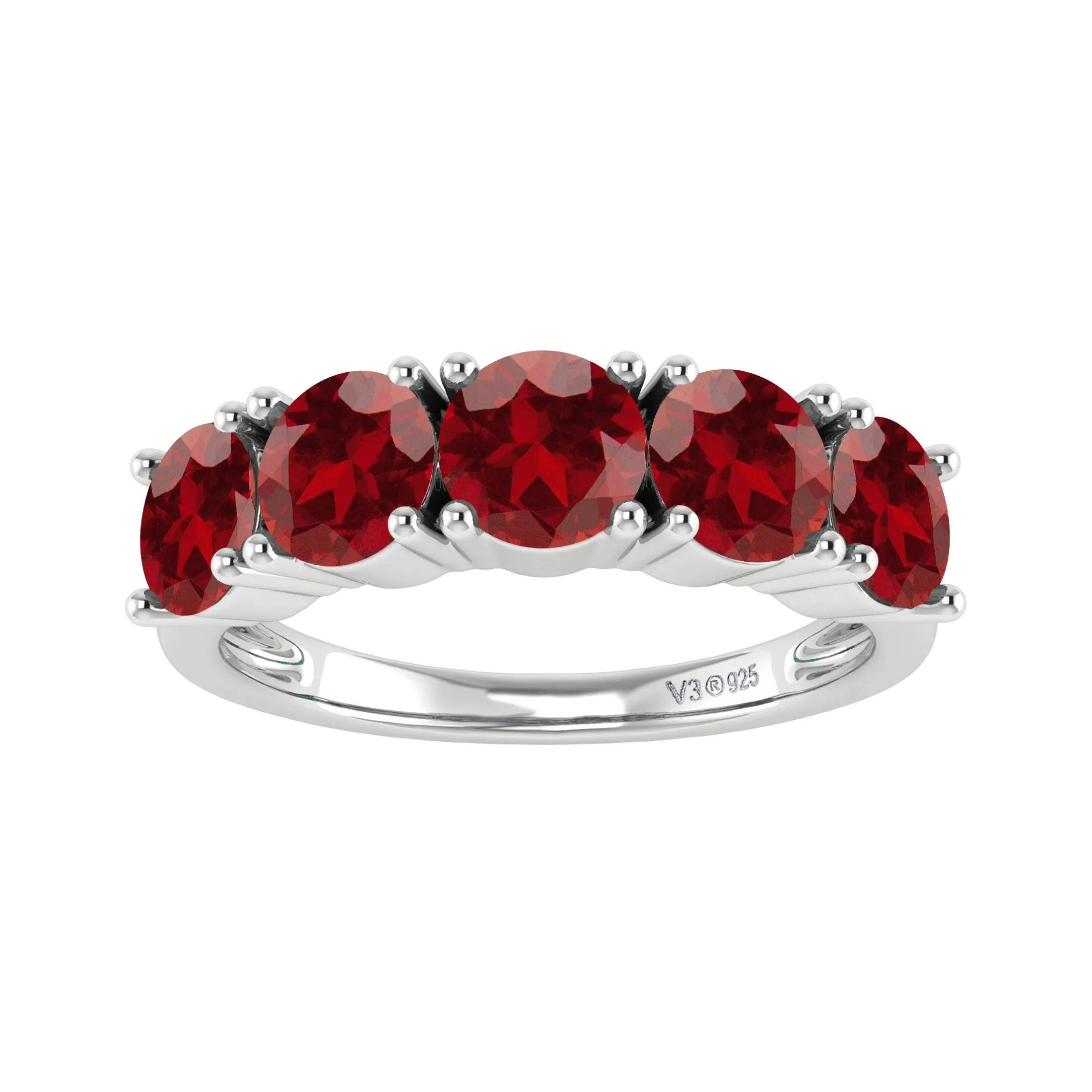 Sterling Silver Natural Garnet Five Stone Band Ring sold by Zulily