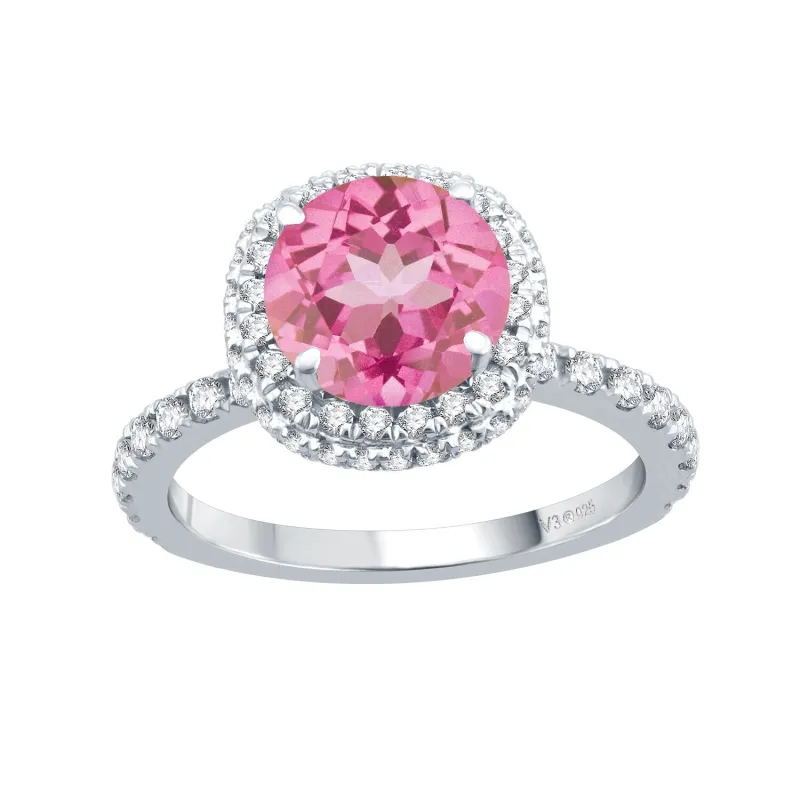 Sterling Silver Pink Topaz and White Topaz Double Halo Ring sold by Zulily