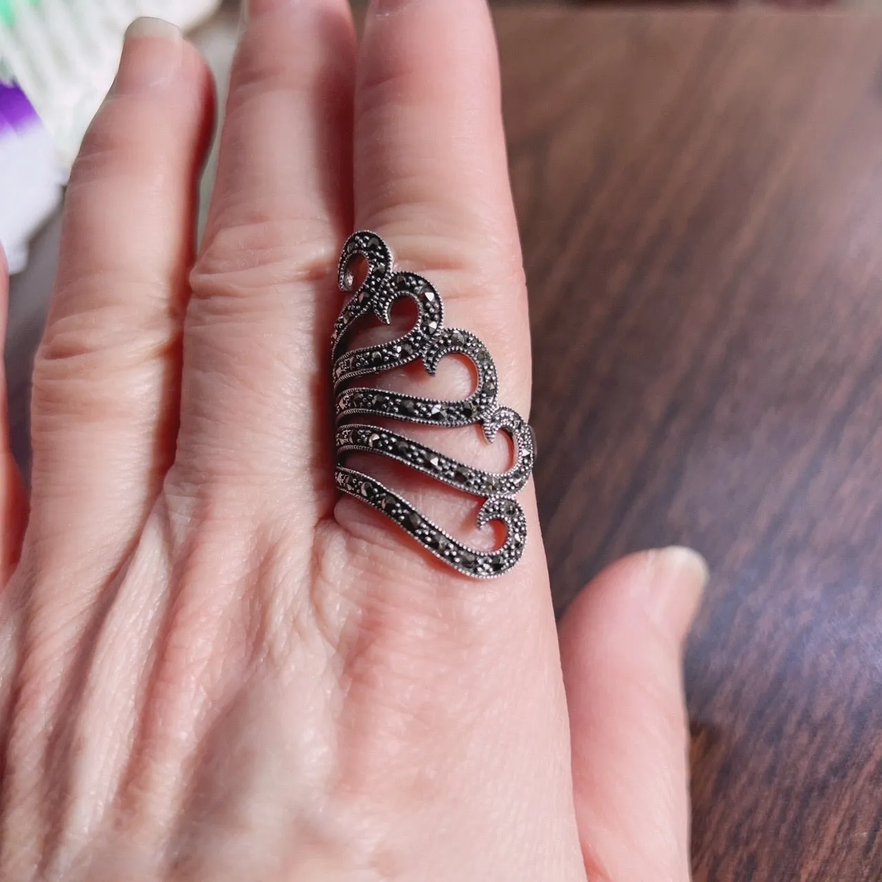 Marcasite and Sterling Silver 5 Swirl Lines Ring sold by Zulily product image thumbnail 2
