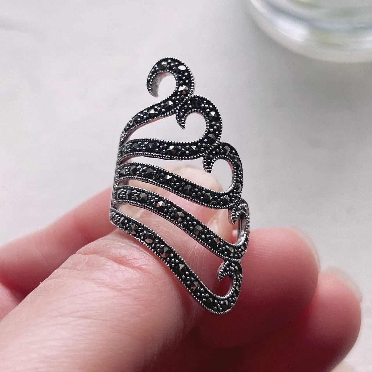 Marcasite and Sterling Silver 5 Swirl Lines Ring sold by Zulily