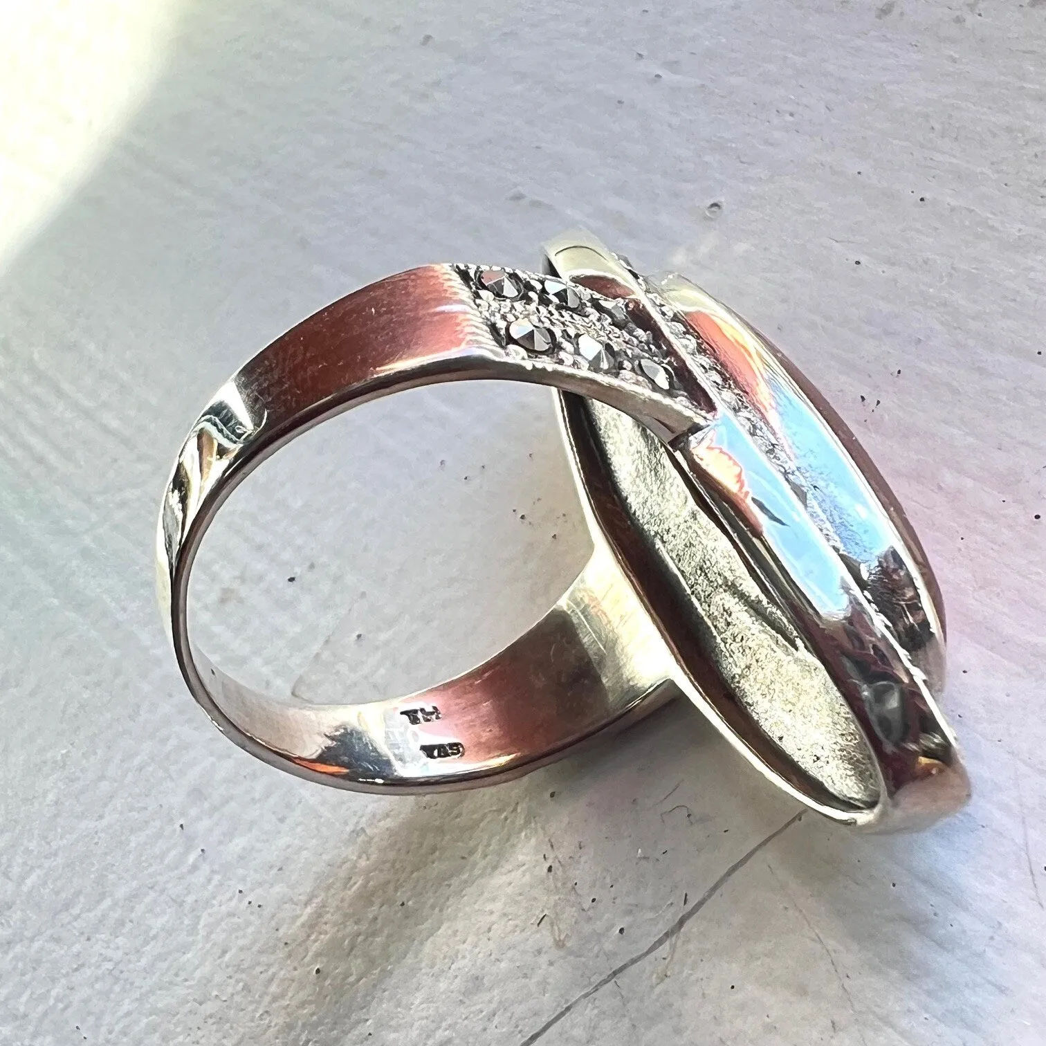 Marcasite and Sterling Silver Long Oval Red Carnelian Ring sold by Zulily product image thumbnail 4