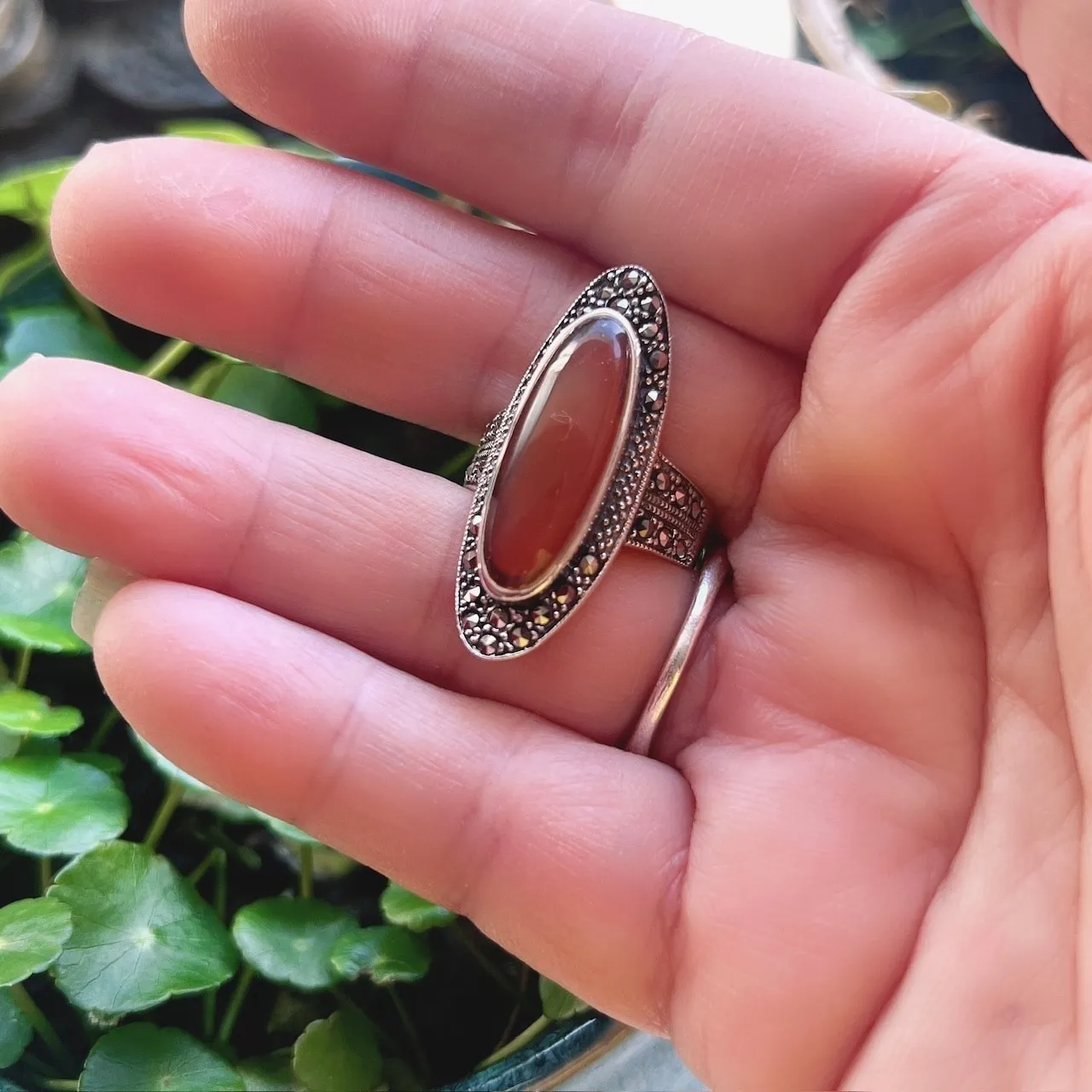 Marcasite and Sterling Silver Long Oval Red Carnelian Ring sold by Zulily product image thumbnail 3