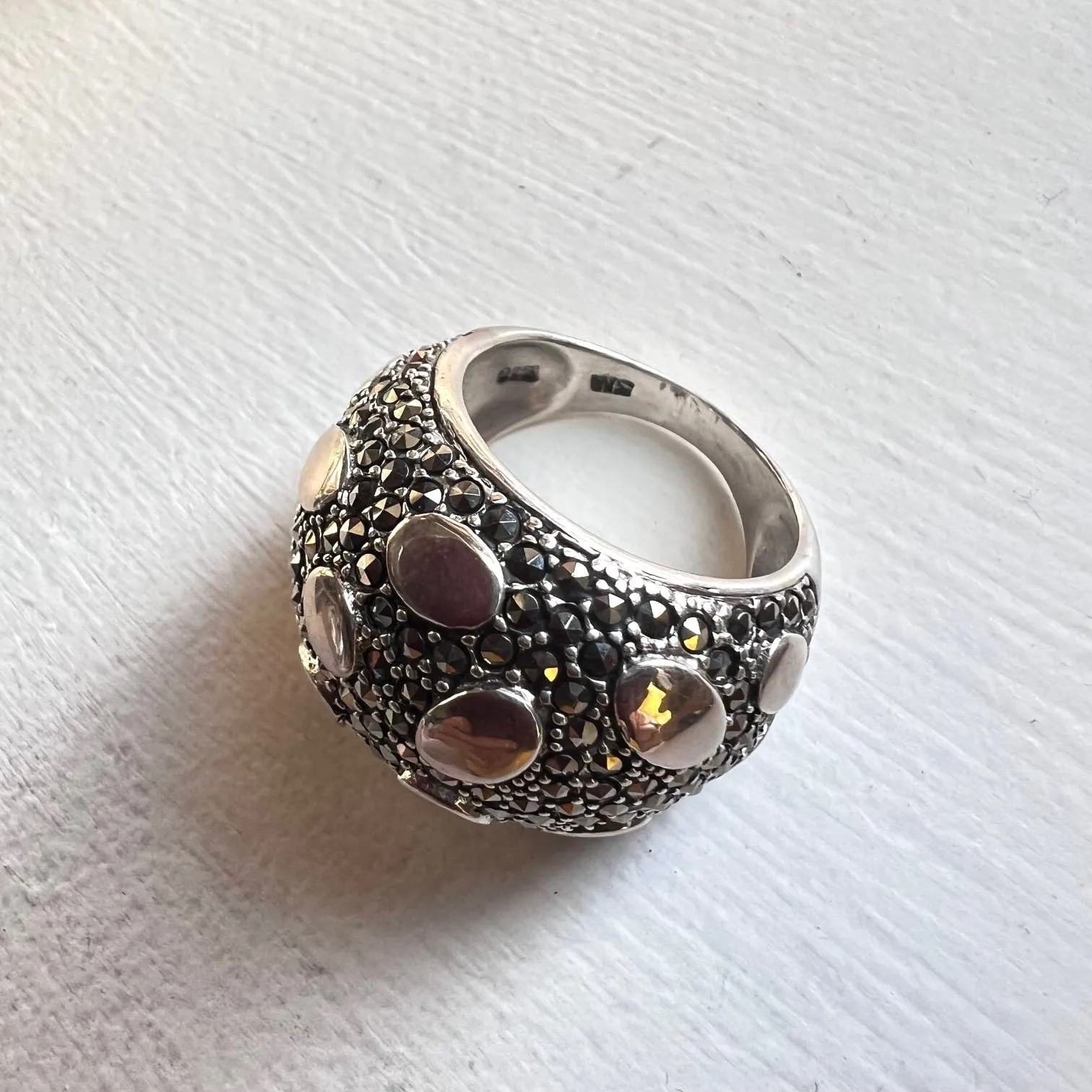 Marcasite with Sterling Silver Dome Ring Rain Drop Pattern sold by Zulily product image thumbnail 2