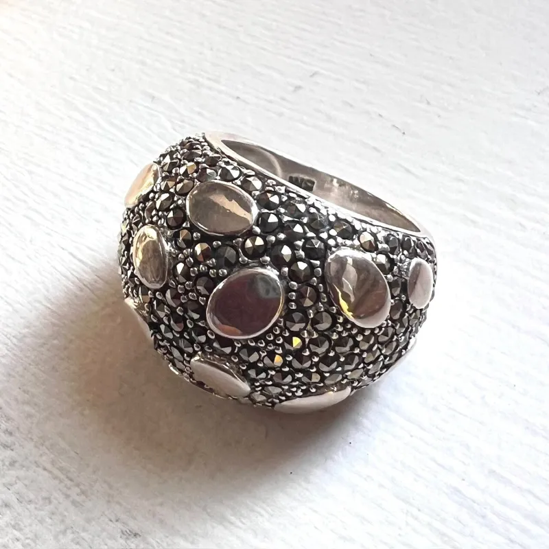 Marcasite with Sterling Silver Dome Ring Rain Drop Pattern sold by Zulily