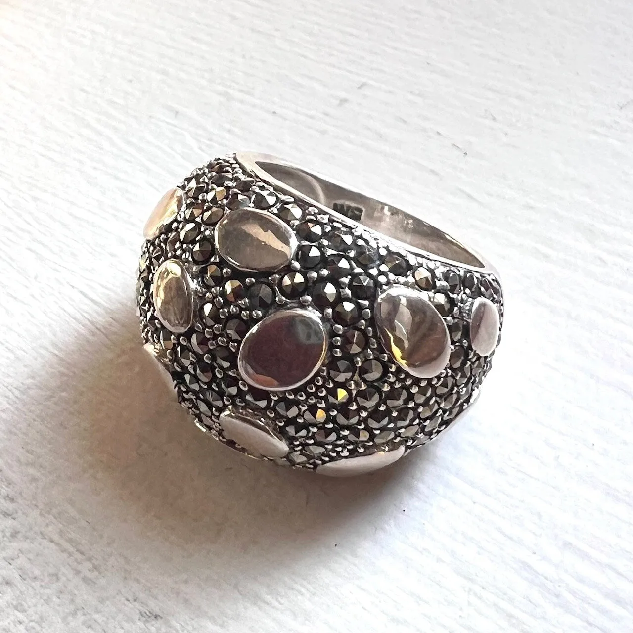 Marcasite with Sterling Silver Dome Ring Rain Drop Pattern sold by Zulily