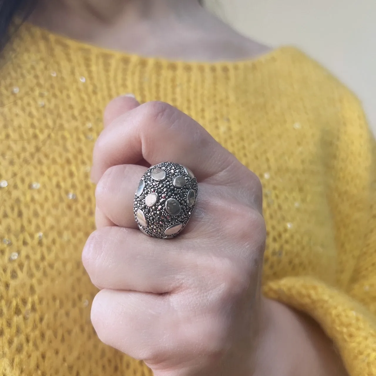 Marcasite with Sterling Silver Dome Ring Rain Drop Pattern sold by Zulily product image thumbnail 4