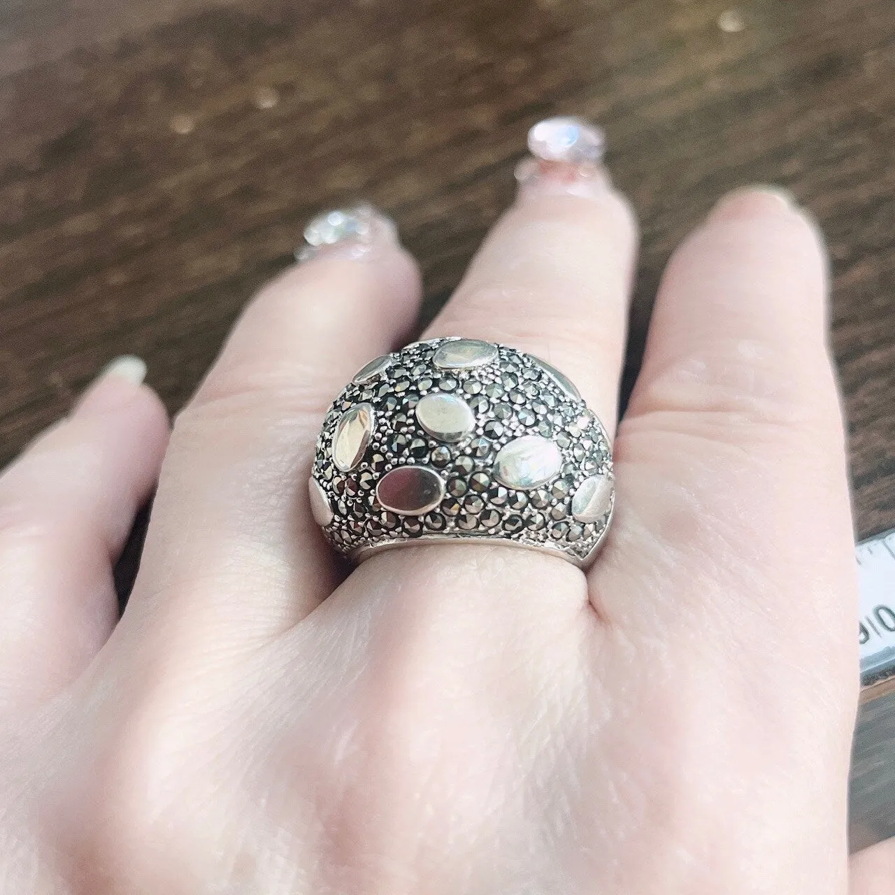 Marcasite with Sterling Silver Dome Ring Rain Drop Pattern sold by Zulily product image thumbnail 3