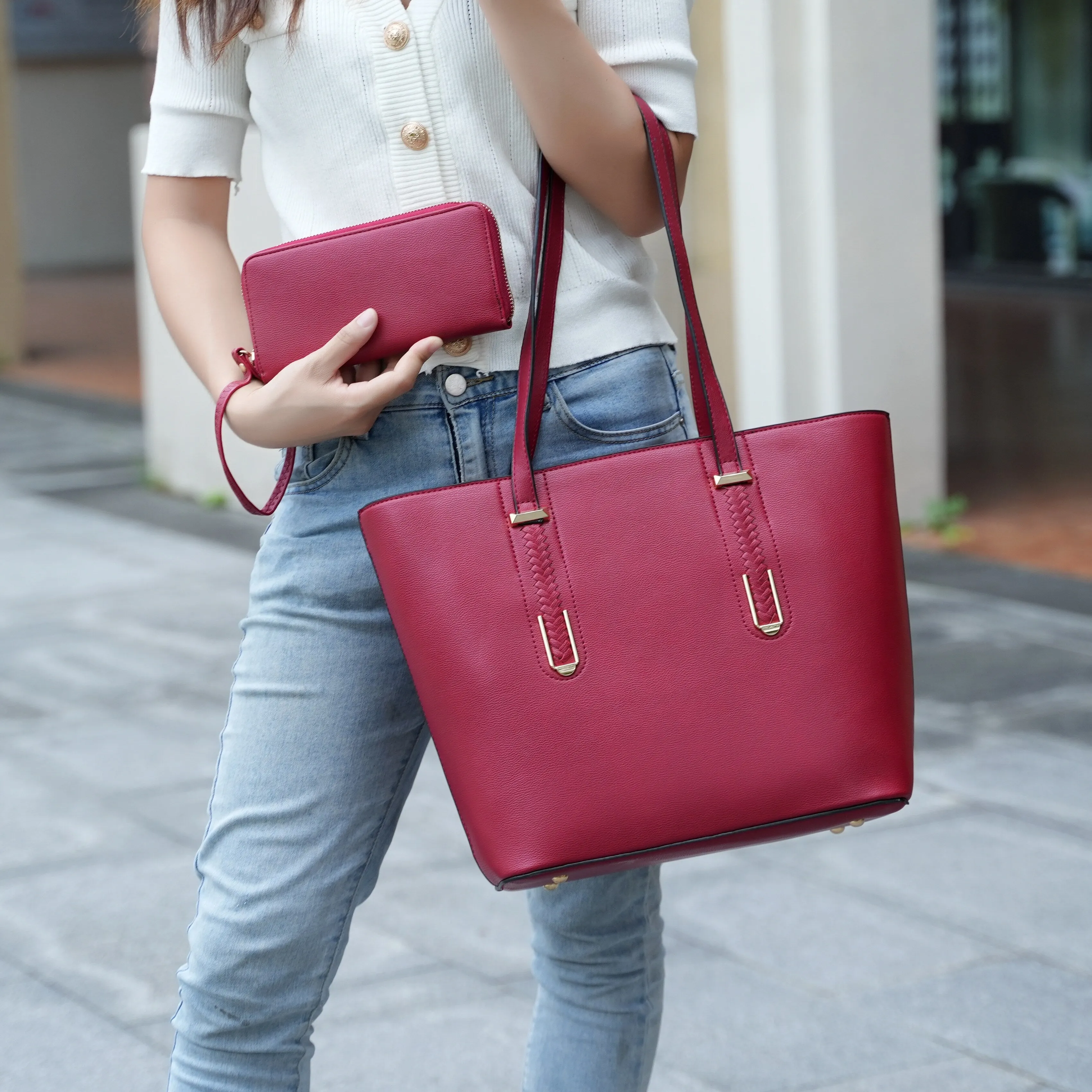 Mina Vegan Leather Women's Tote and Wristlet Wallet sold by Zulily