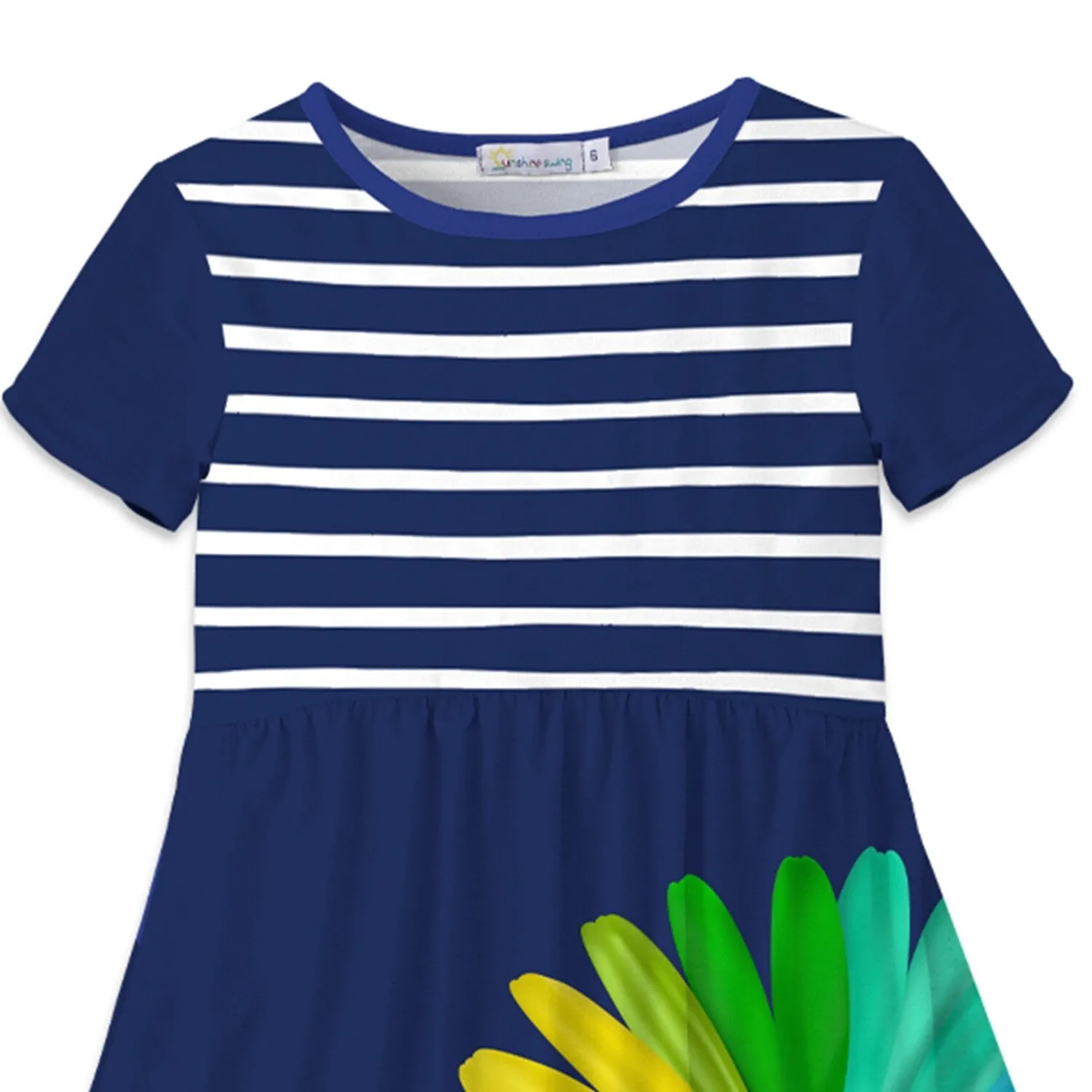 Navy & Multi Color Daisy & Stripe A-Line Dress sold by Zulily product image thumbnail 2