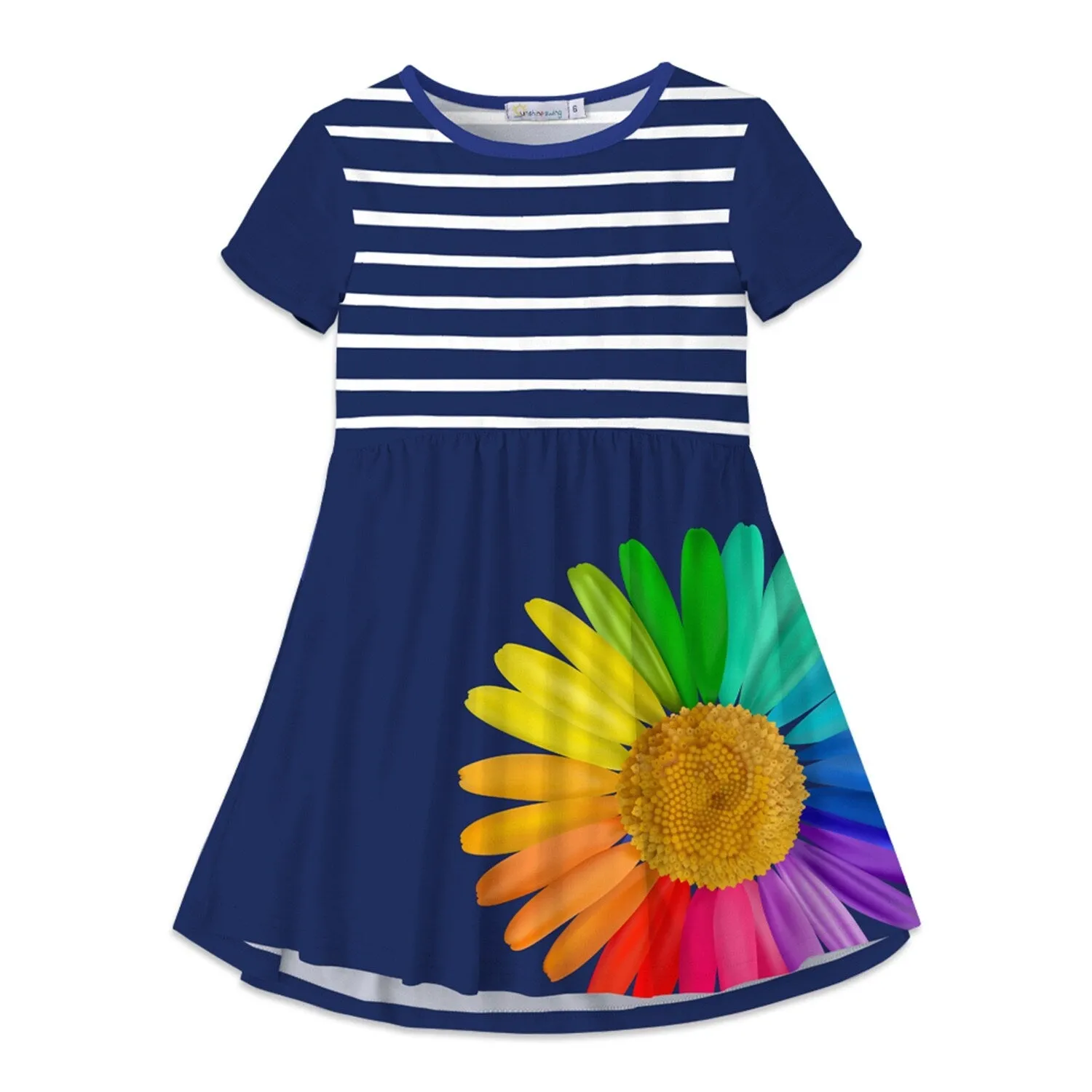Navy & Multi Color Daisy & Stripe A-Line Dress sold by Zulily