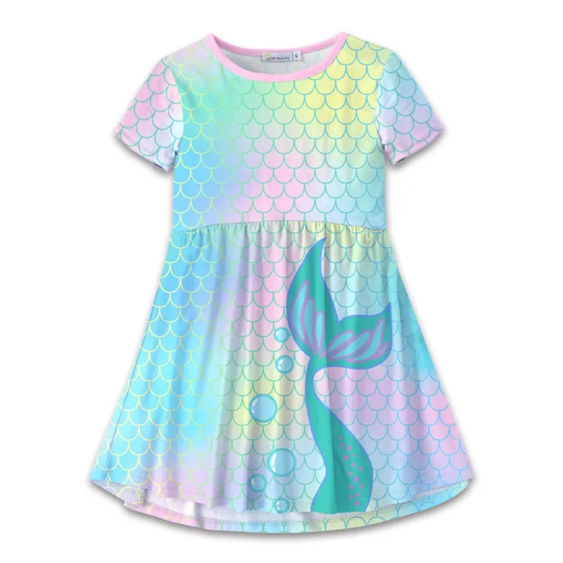 Light Pink & Turquoise Mermaid Tail & Scales A-Line Dress sold by Zulily