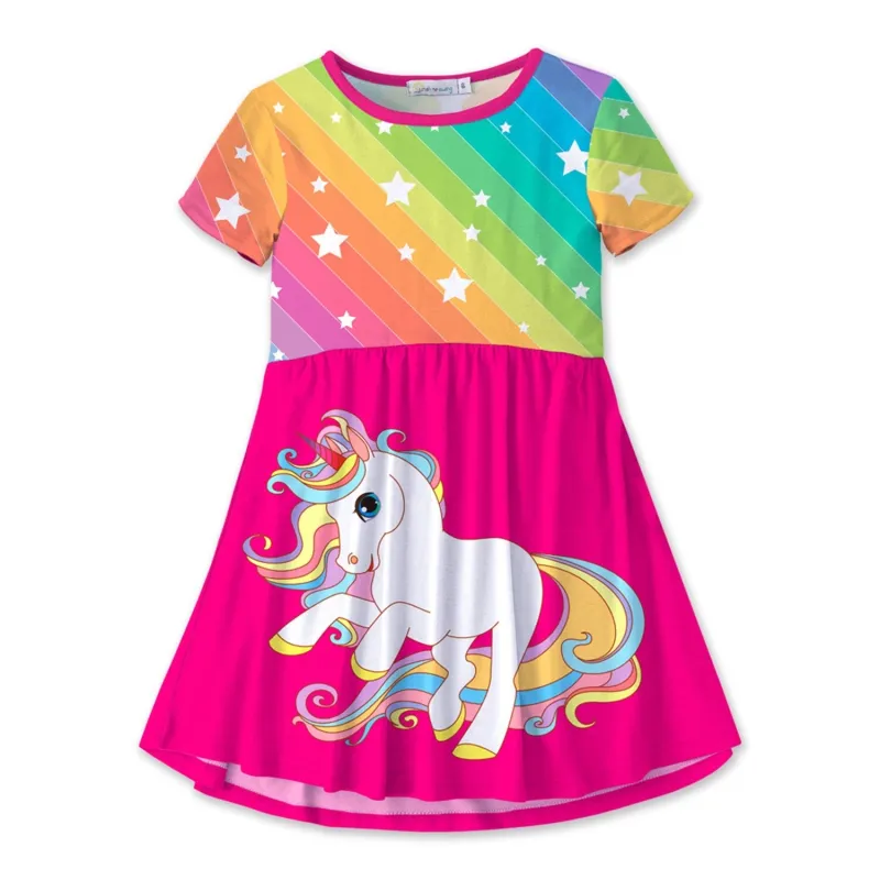 Pink & Multi Color Stripe & Unicorn A-Line Dress sold by Zulily