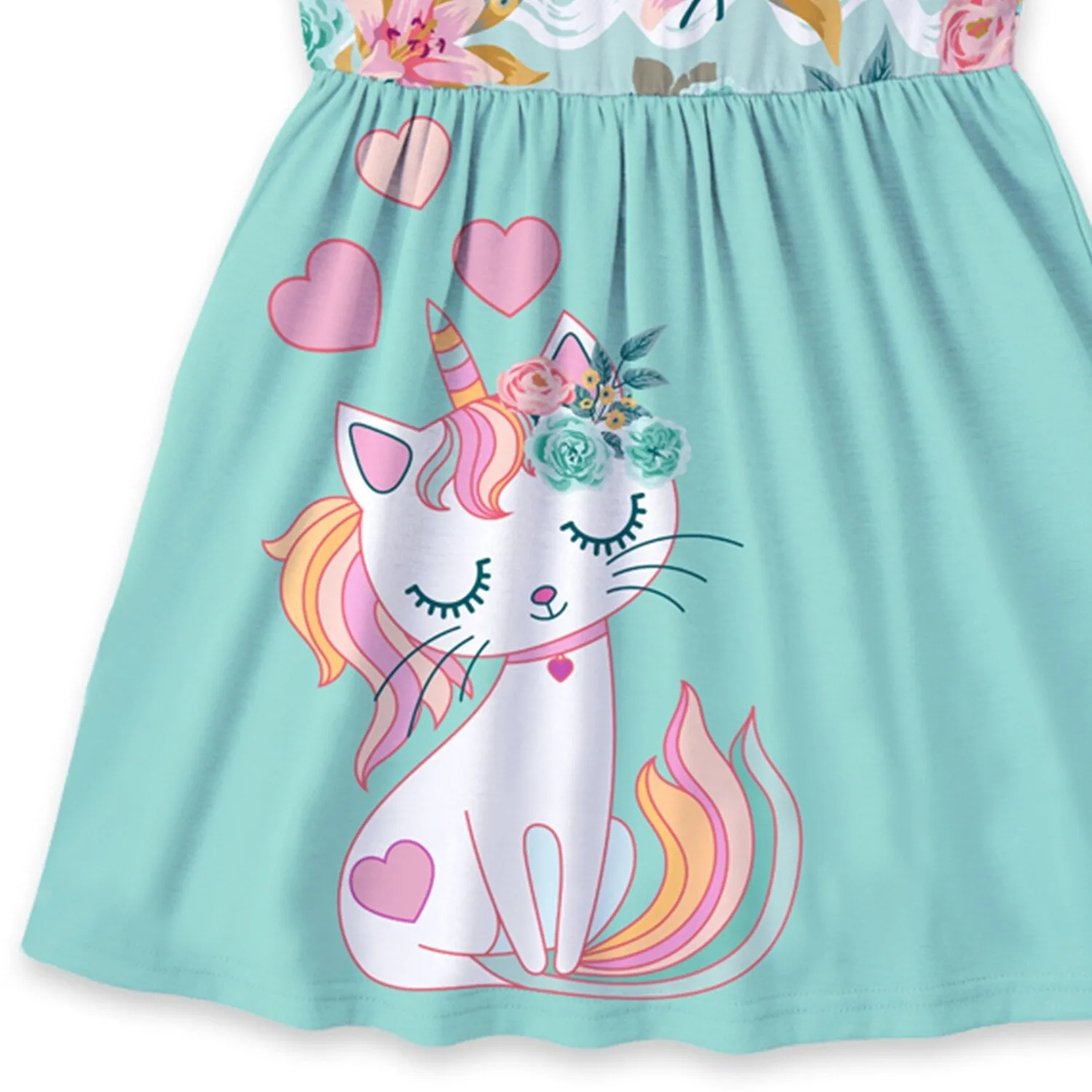 Light Turquoise Floral Cat Tank Dress sold by Zulily product image thumbnail 3