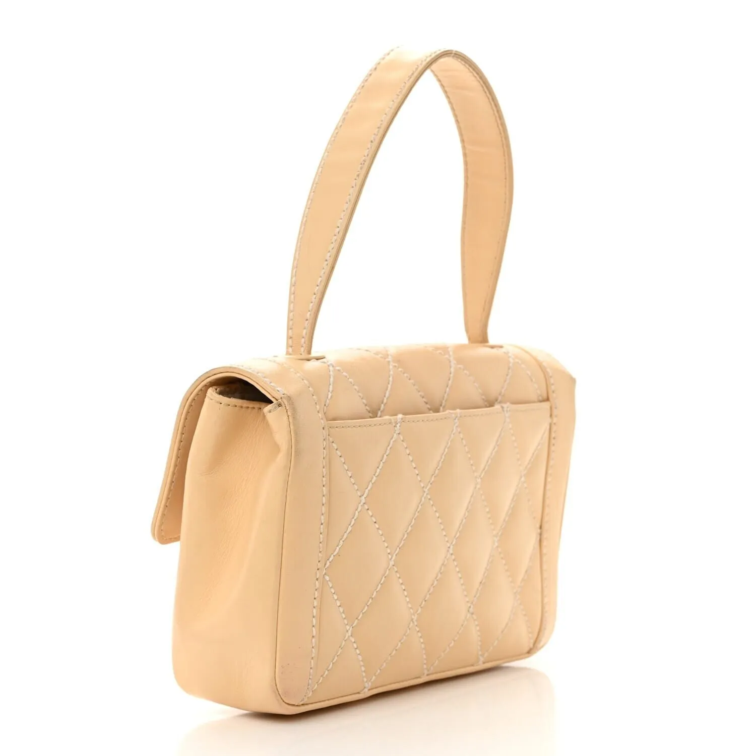 Chanel Calfskin Quilted Surpique Top Handle Flap Beige (Pre-Owned) sold by Zulily product image thumbnail 3