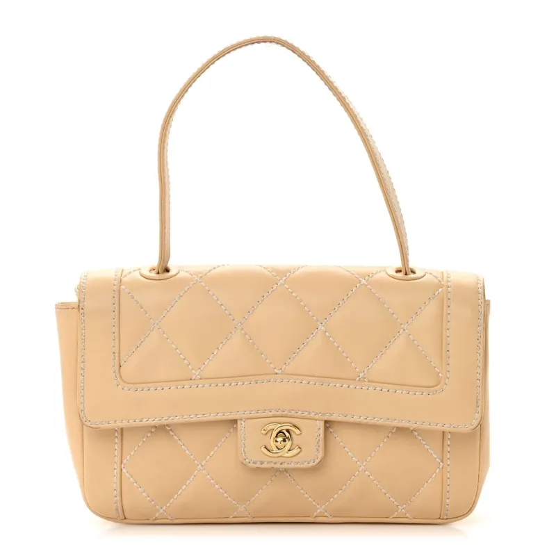 Chanel Calfskin Quilted Surpique Top Handle Flap Beige (Pre-Owned) sold by Zulily