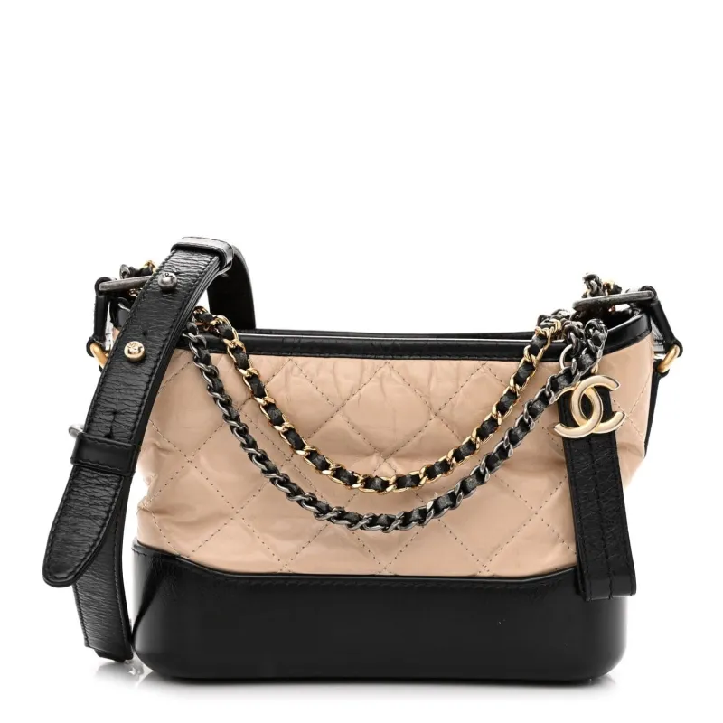 Chanel Aged Calfskin Quilted Small Gabrielle Hobo Beige Black (Pre-Owned) sold by Zulily