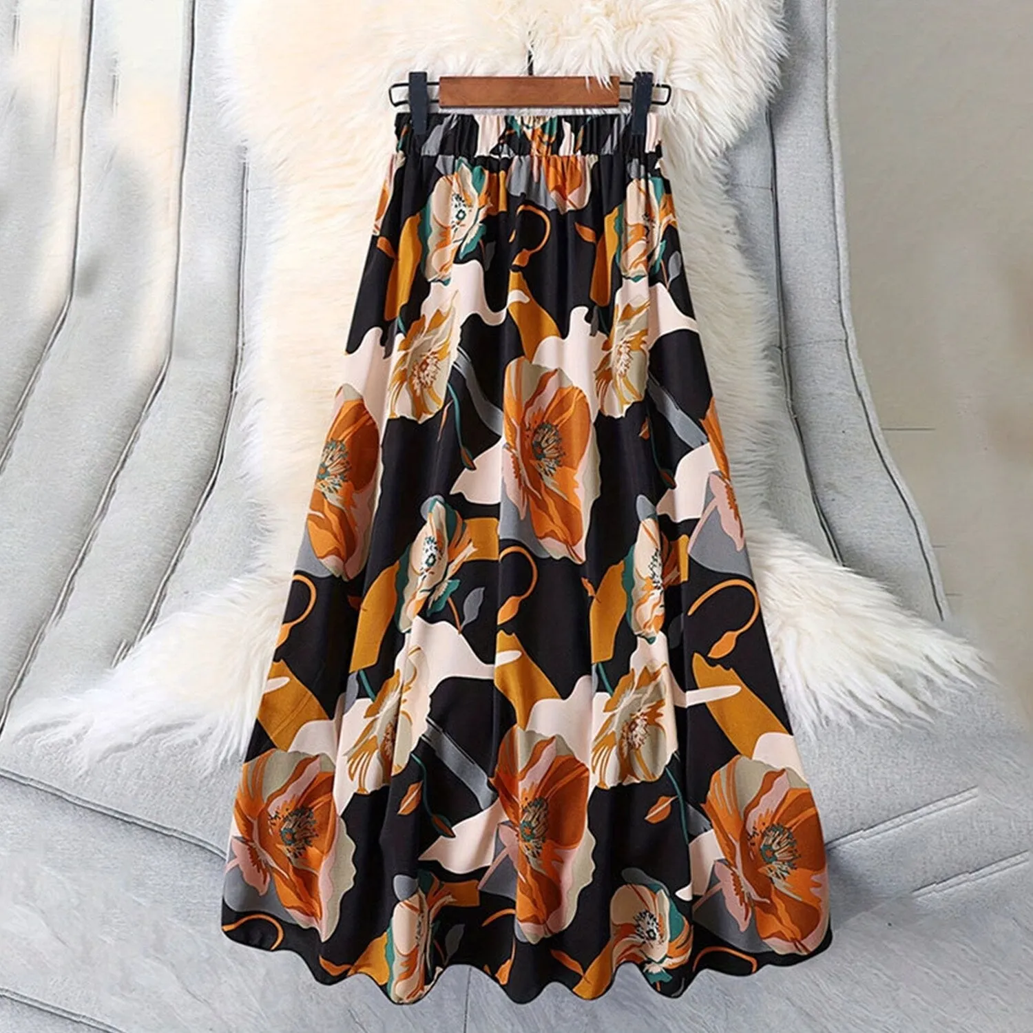 Black Floral A-Line Skirt sold by Zulily product image thumbnail 2