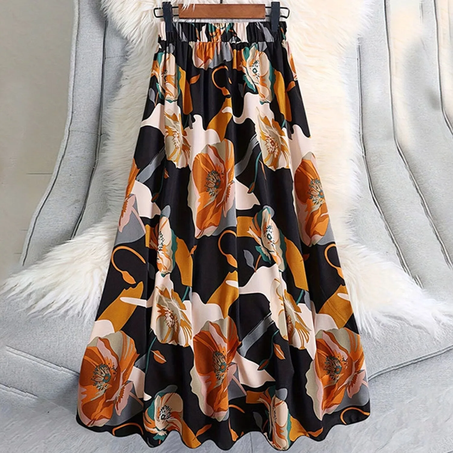 Black Floral A-Line Skirt sold by Zulily