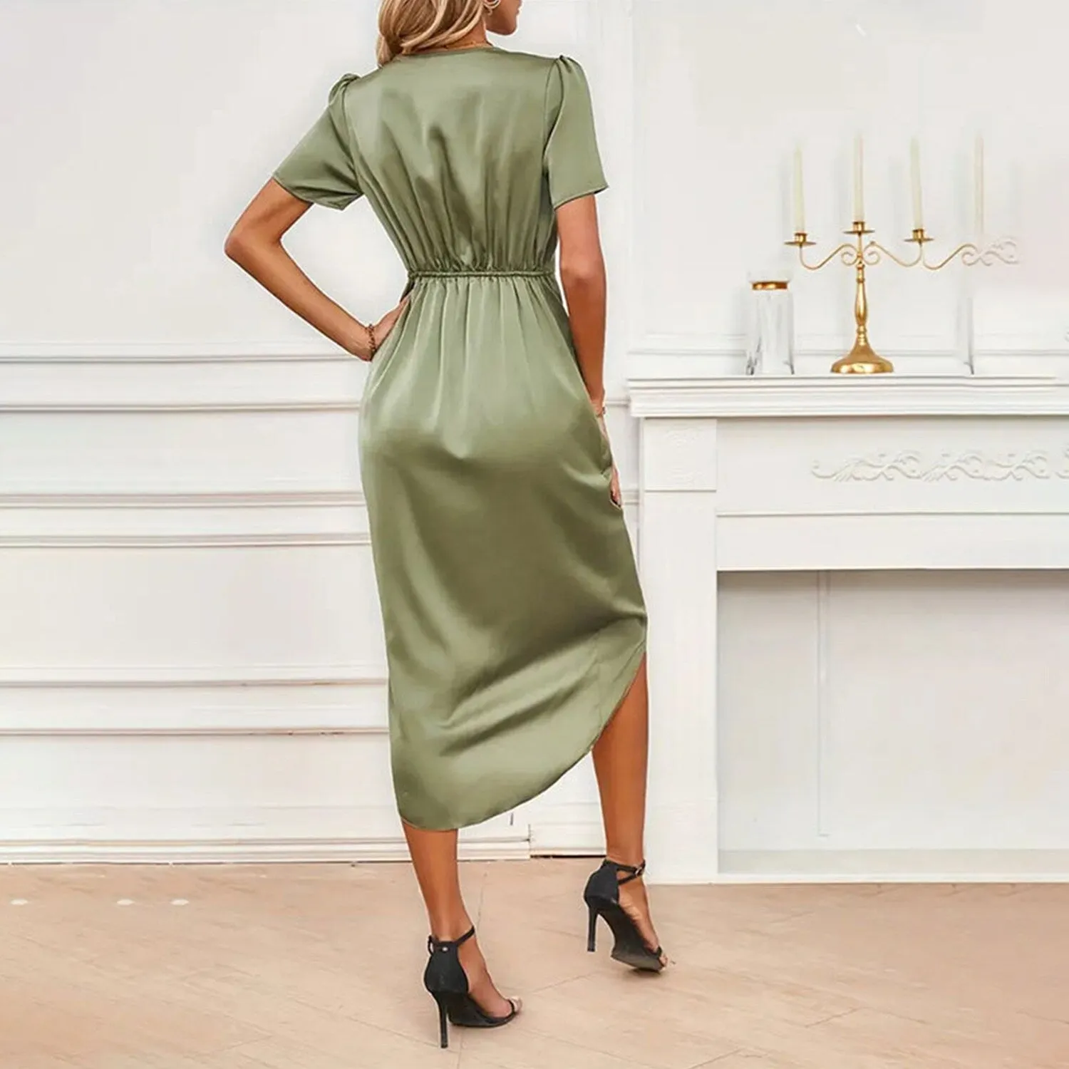 Sage Green Short-Sleeve Wrap Dress sold by Zulily product image thumbnail 4