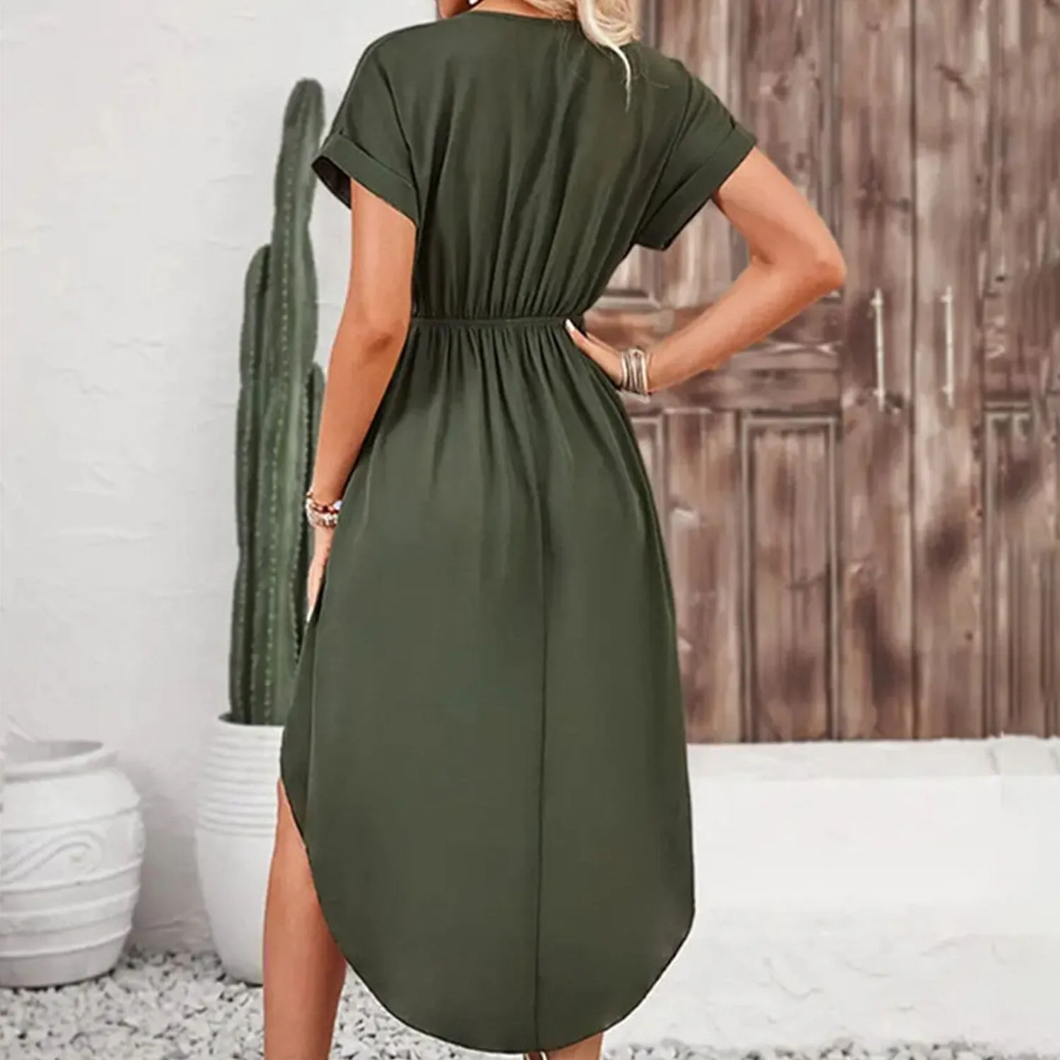 Army Green Belt-Bow Wrap Dress sold by Zulily product image thumbnail 4