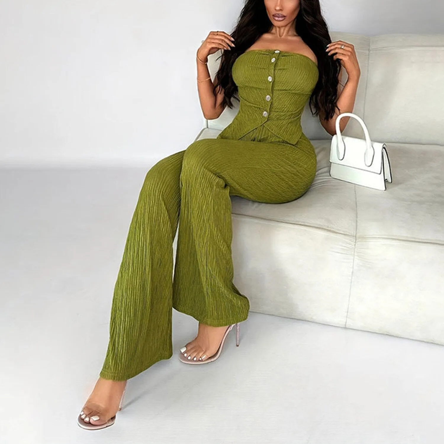 Green Tube Top & Flare Pants sold by Zulily