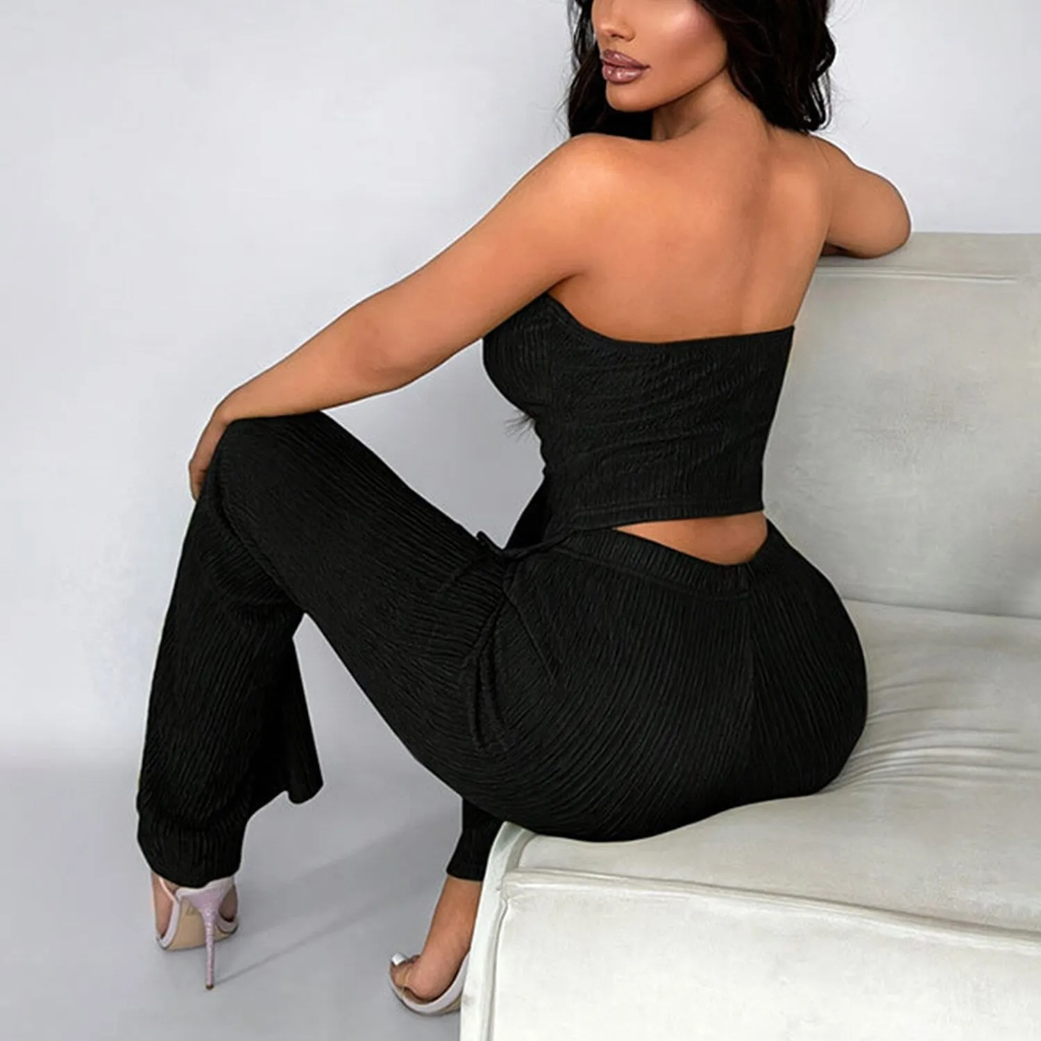 Black Tube Top & Flare Pants sold by Zulily product image thumbnail 4