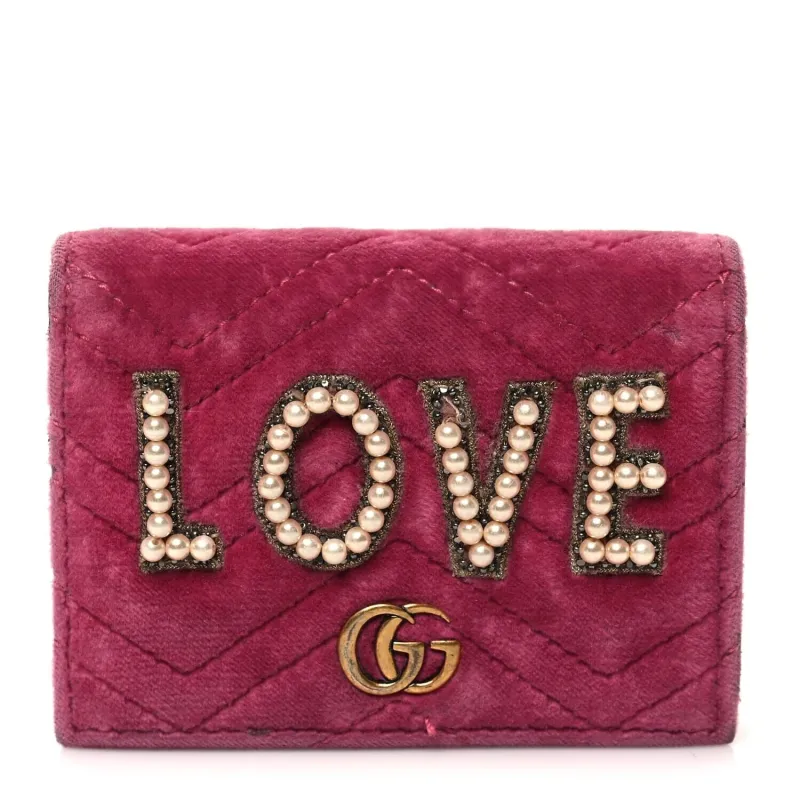 Gucci Velvet Matelasse Pearl Love Embroidered GG Marmont Card Case Wallet Light Ras sold by Zulily