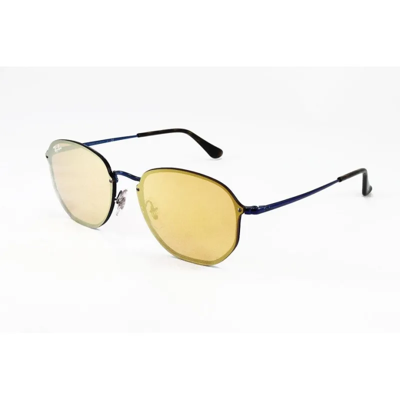 Blue Oval Metal Frame Sunglasses Orange Mirrored Lens made by Ray-Ban