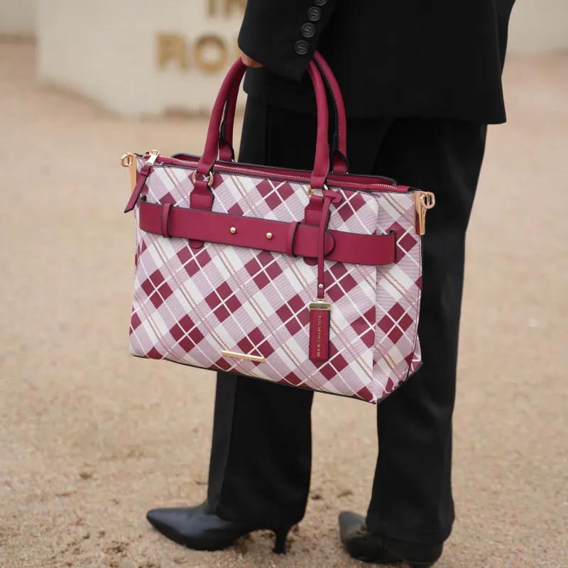 Vivian Plaid Vegan Leather Women's Satchel Bag sold by Zulily