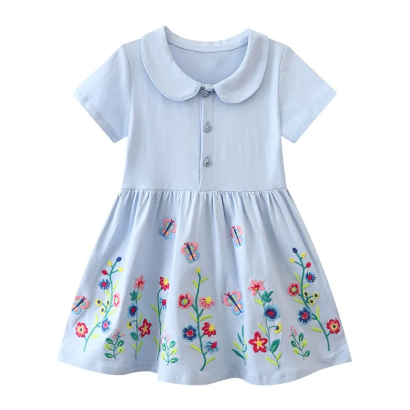 Light Blue Floral Butterfly Embroidered Short Sleeve Doll-Collar Dress sold by Zulily