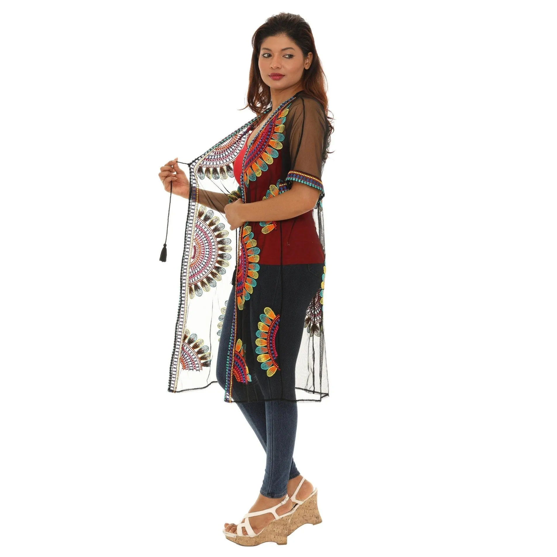 Women's Sheer Mesh Floral Embroidered Long Beach Duster sold by Zulily product image thumbnail 4