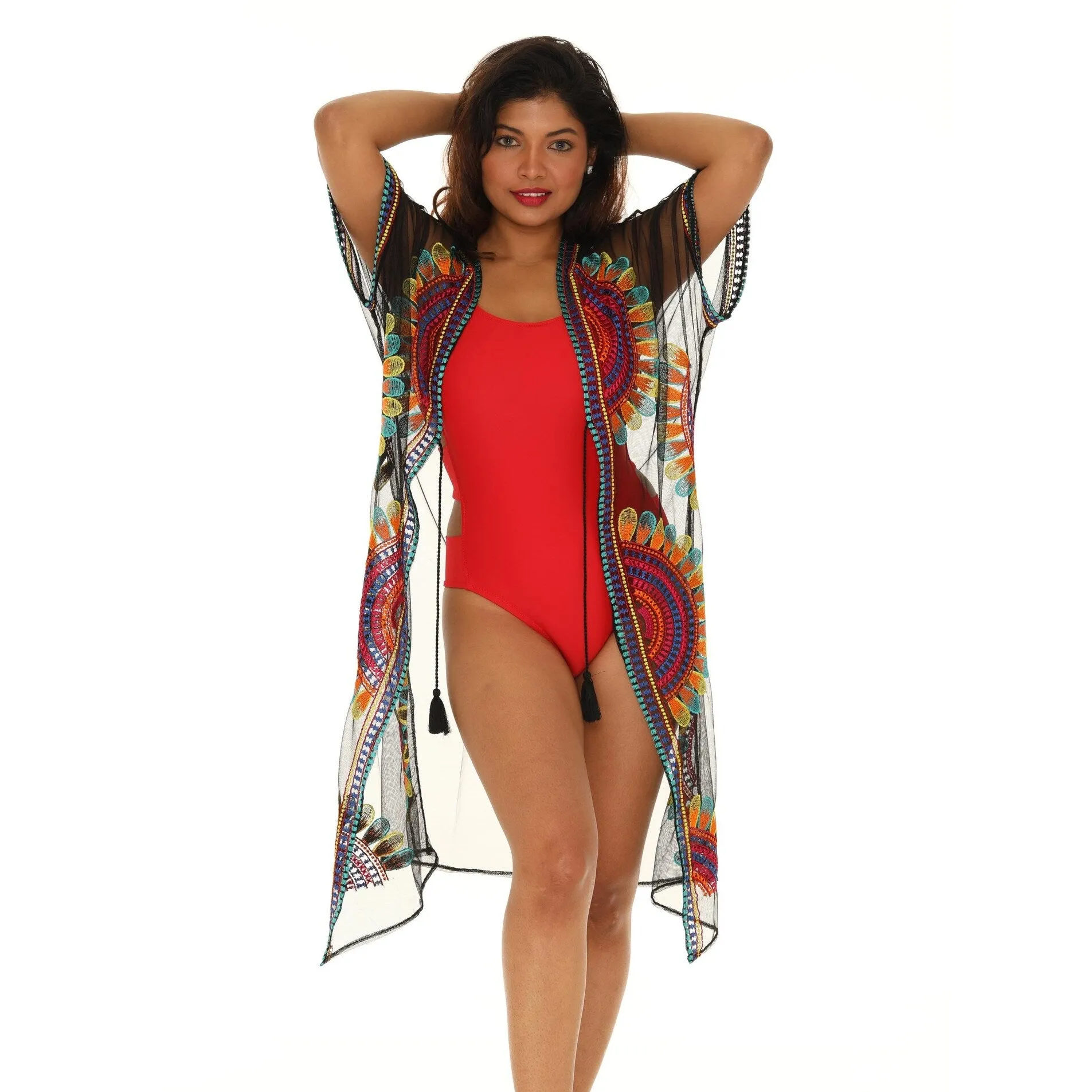 Women's Sheer Mesh Floral Embroidered Long Beach Duster sold by Zulily product image thumbnail 3