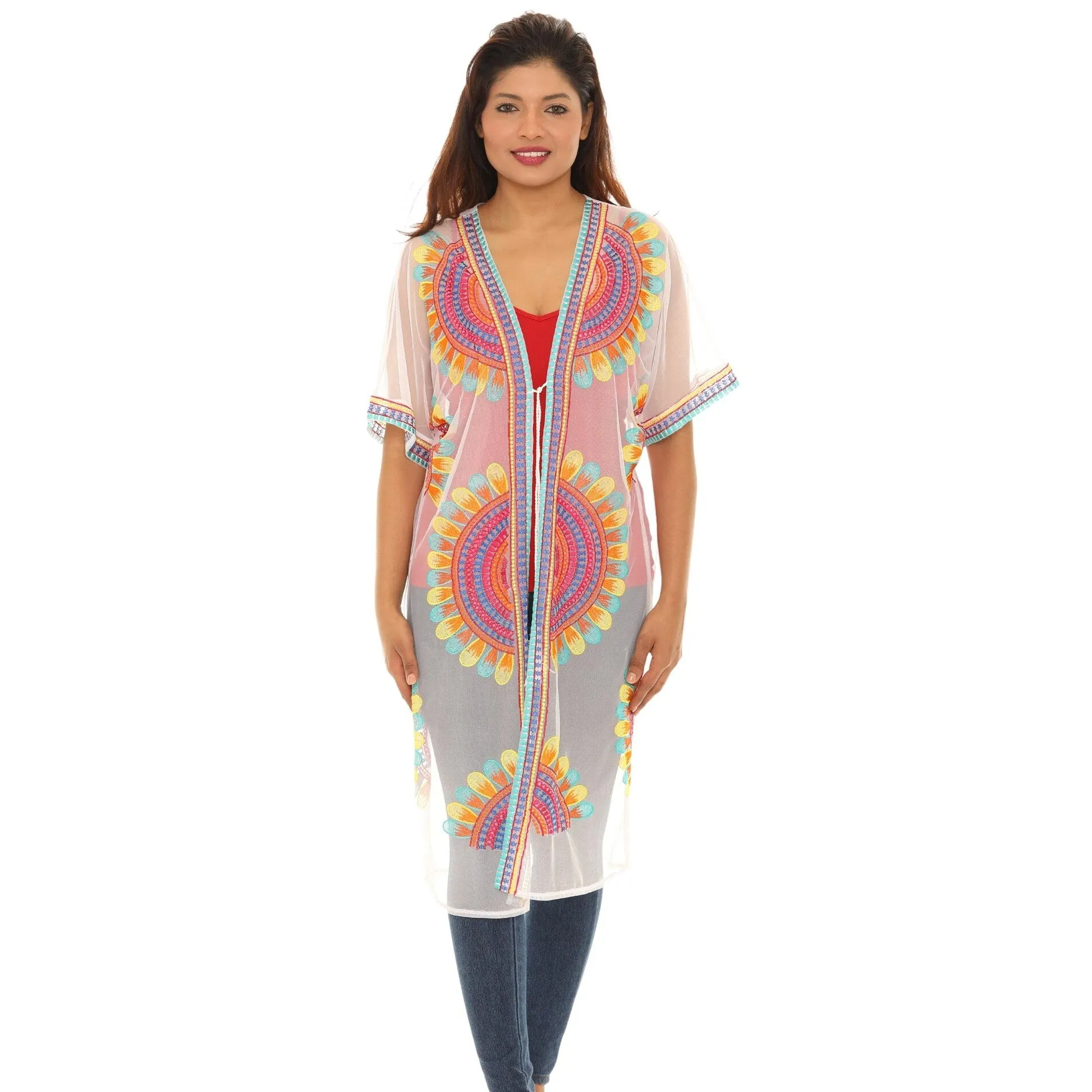 Women's Sheer Mesh Floral Embroidered Long Beach Duster sold by Zulily product image thumbnail 5