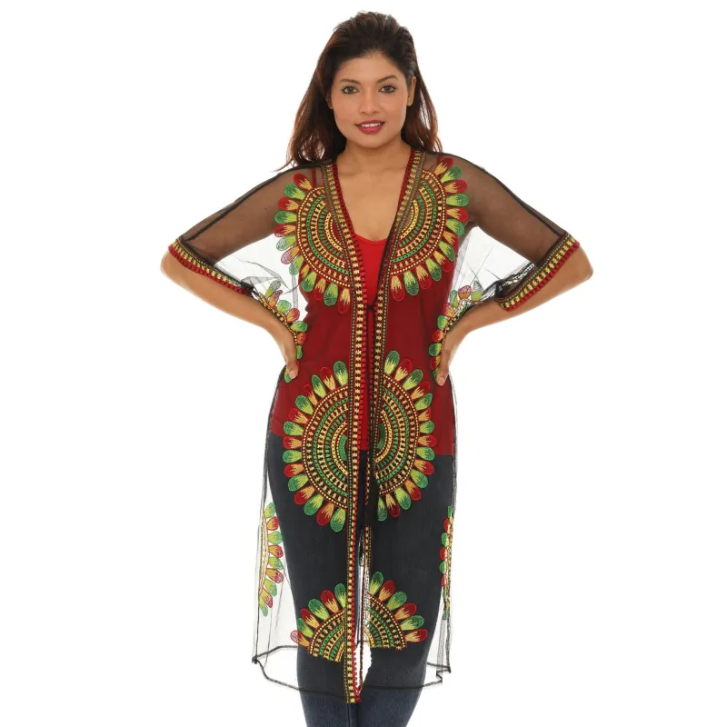 Women's Sheer Mesh Floral Embroidered Long Beach Duster sold by Zulily