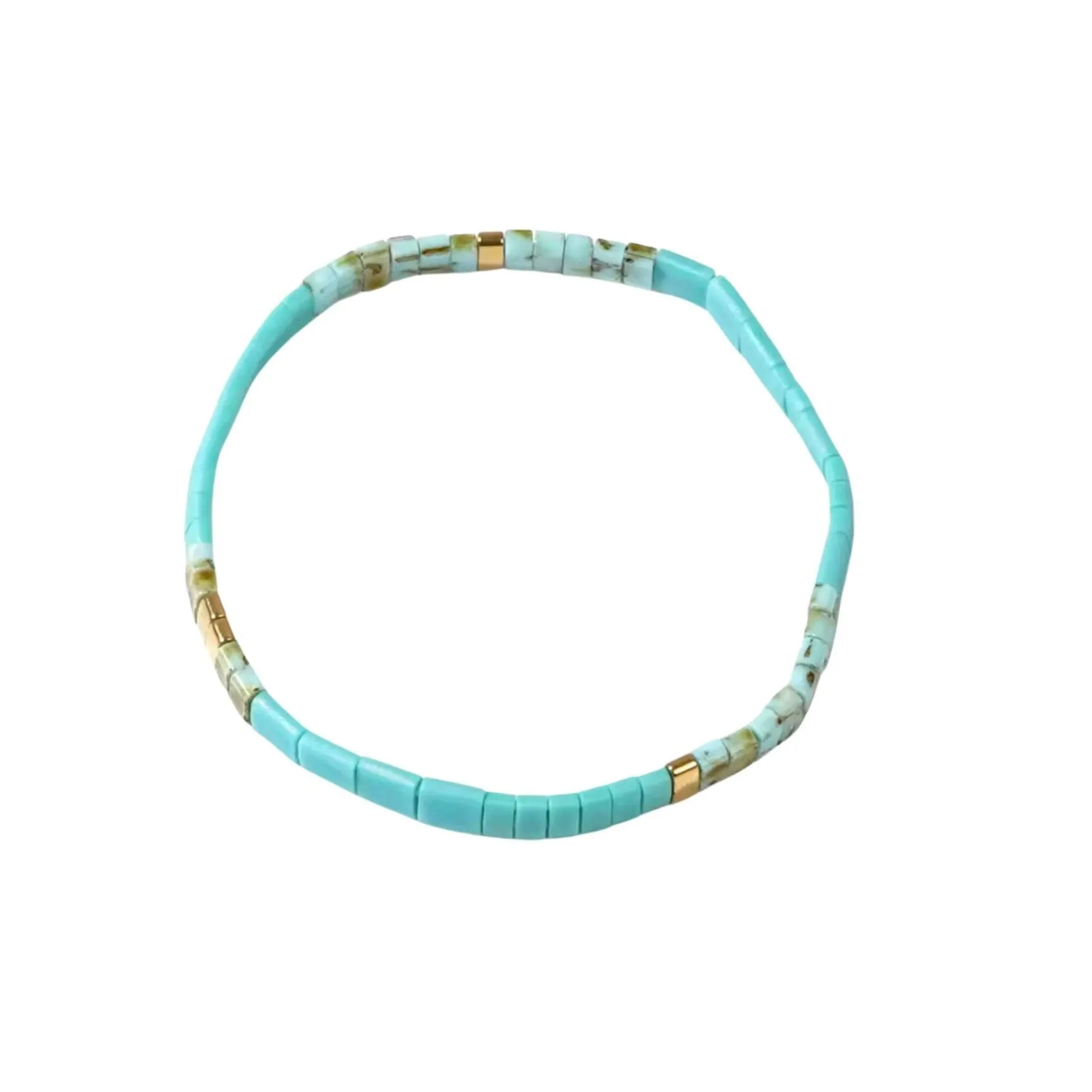 Turquoise Gold Tila Beaded Stretch Bracelet - Beige Brown Grey sold by Zulily