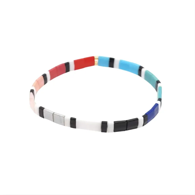 Black & Multi Colored Tila Beaded Stretch Bracelet - Black & Multi Colored made by Zulily