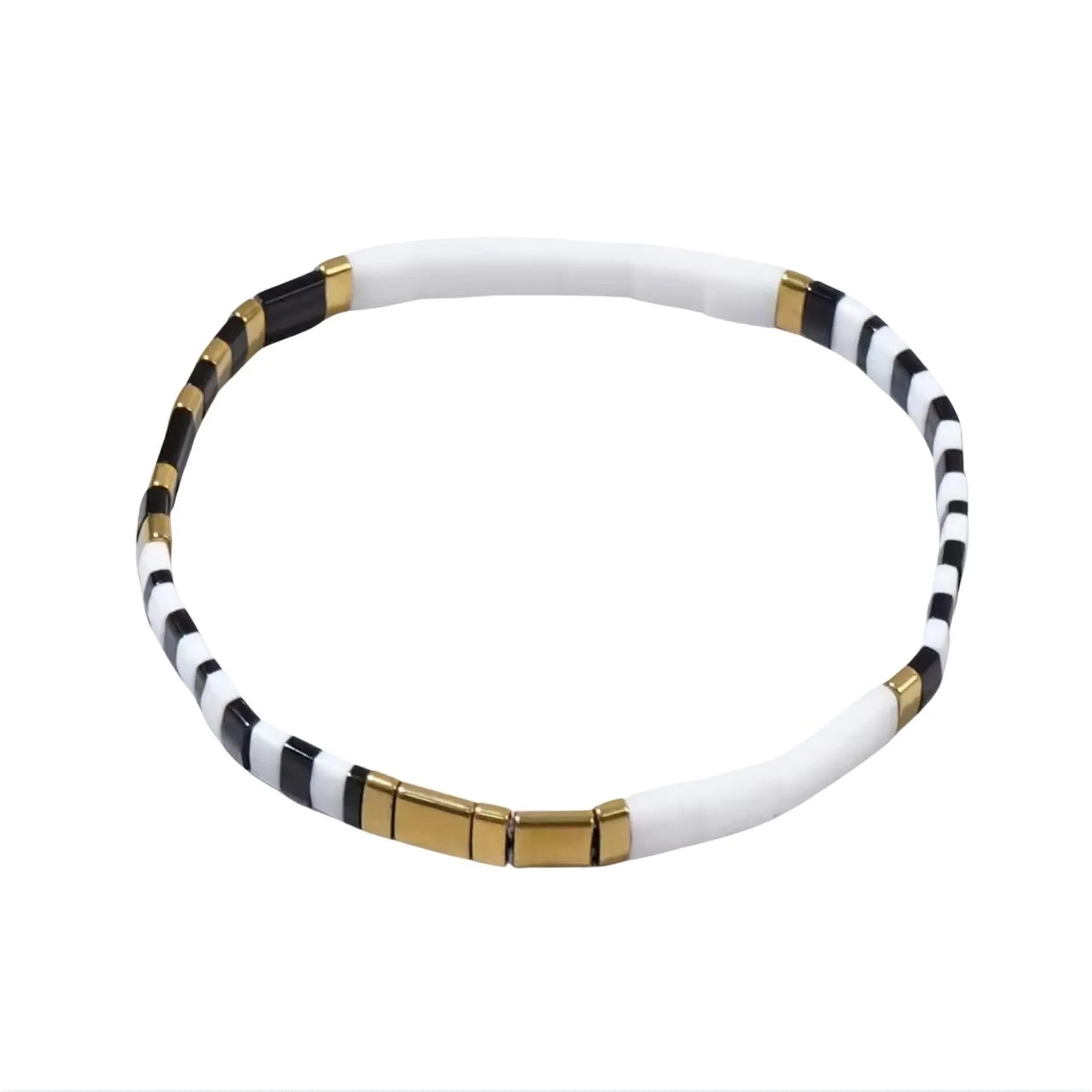 White Gold Navy Tila Beaded Stretch Bracelet - White Gold Navy sold by Zulily