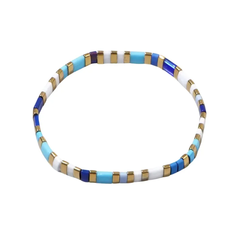 Blue & Gold Tila Beaded Stretch Bracelet - Blue & Gold made by Zulily