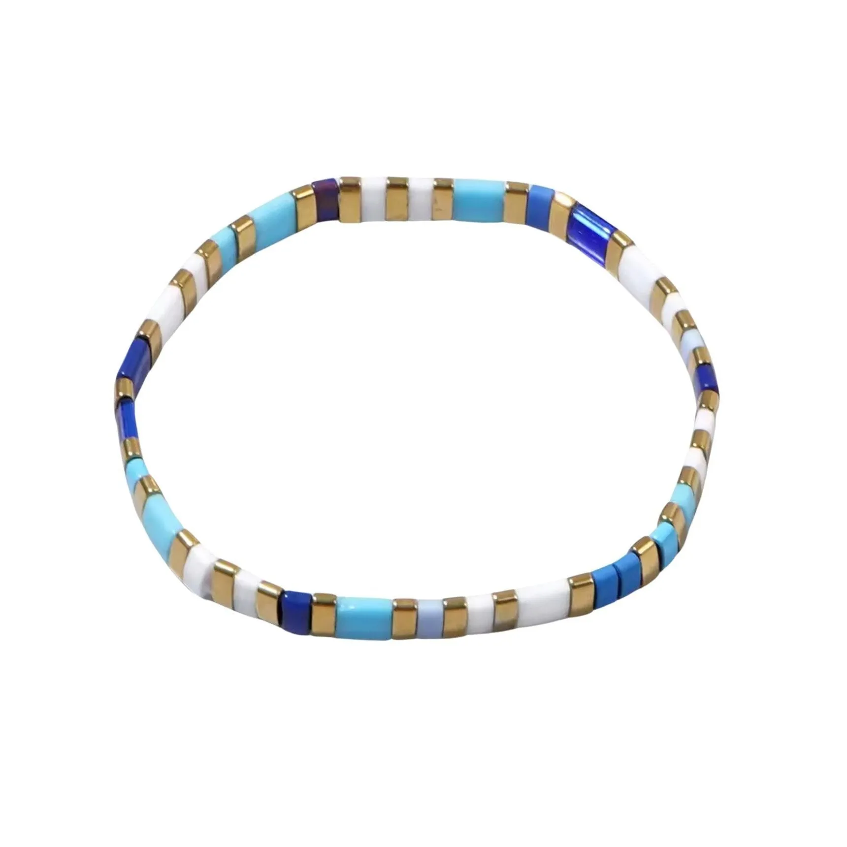 Blue & Gold Tila Beaded Stretch Bracelet - Blue & Gold sold by Zulily