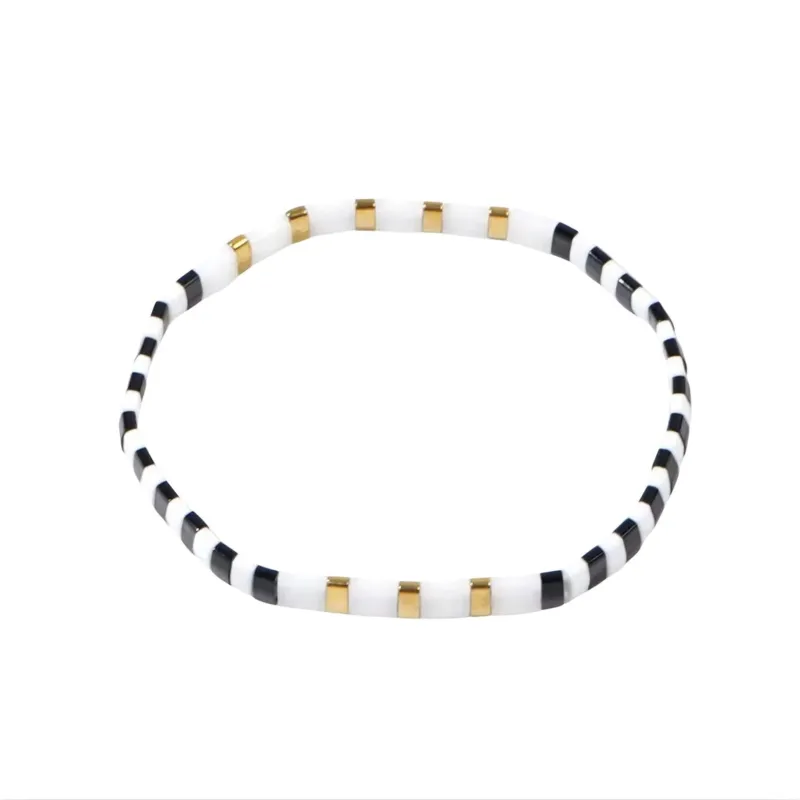 Gold White Black Tila Beaded Stretch Bracelet - Gold White Black made by Zulily
