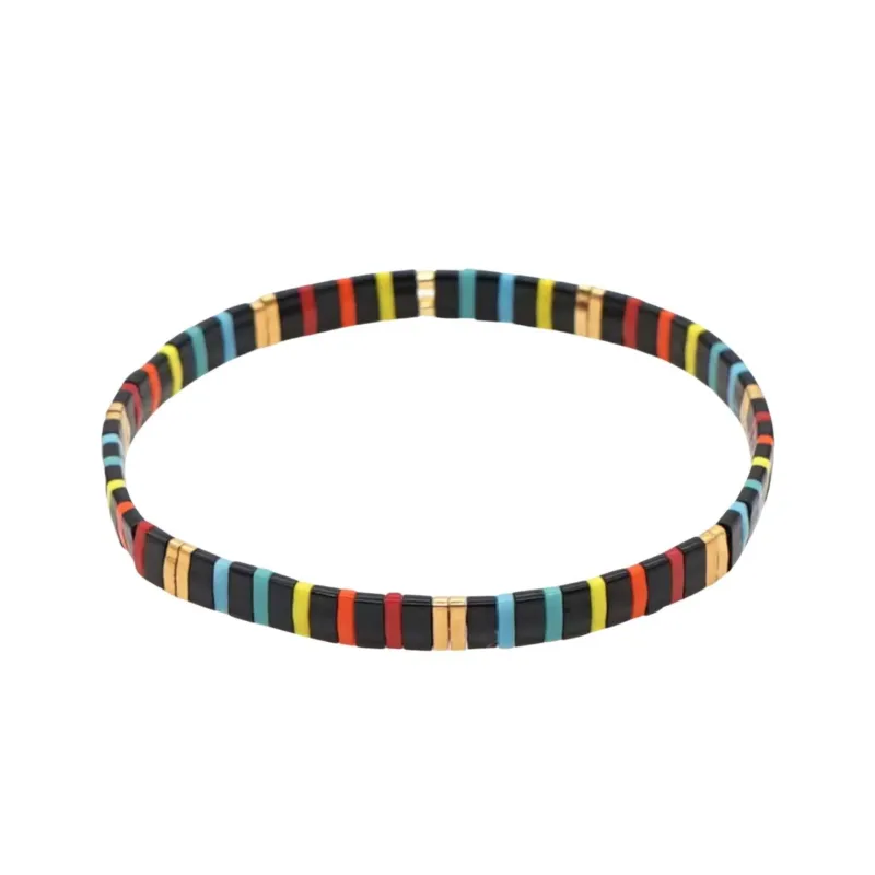 Grey Red Black Tila Beaded Stretch Bracelet - Grey Red Black made by Zulily