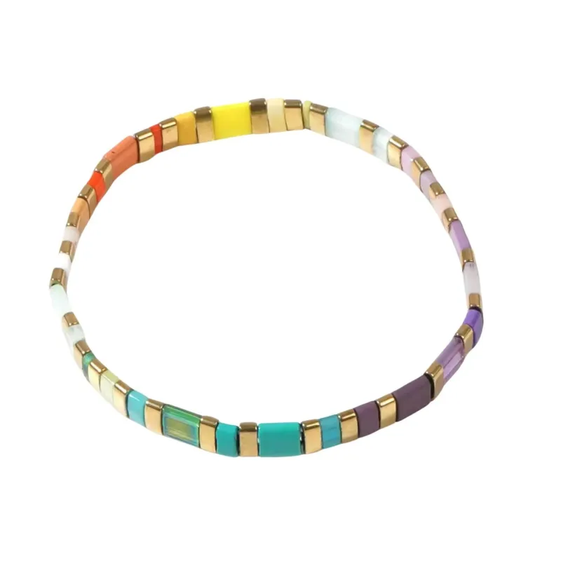 White & Multi Coloured Tila Beaded Stretch Bracelet - White & Multi Coloured made by Zulily