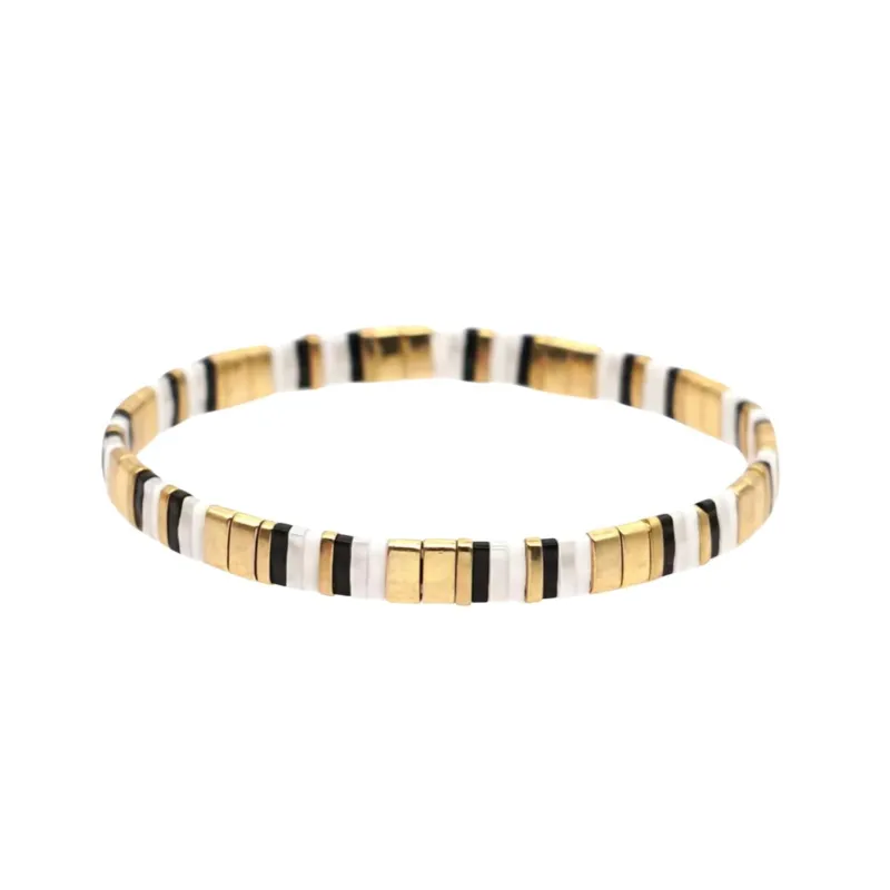 White Gold Blue Tila Beaded Stretch Bracelet - White Gold Blue made by Zulily