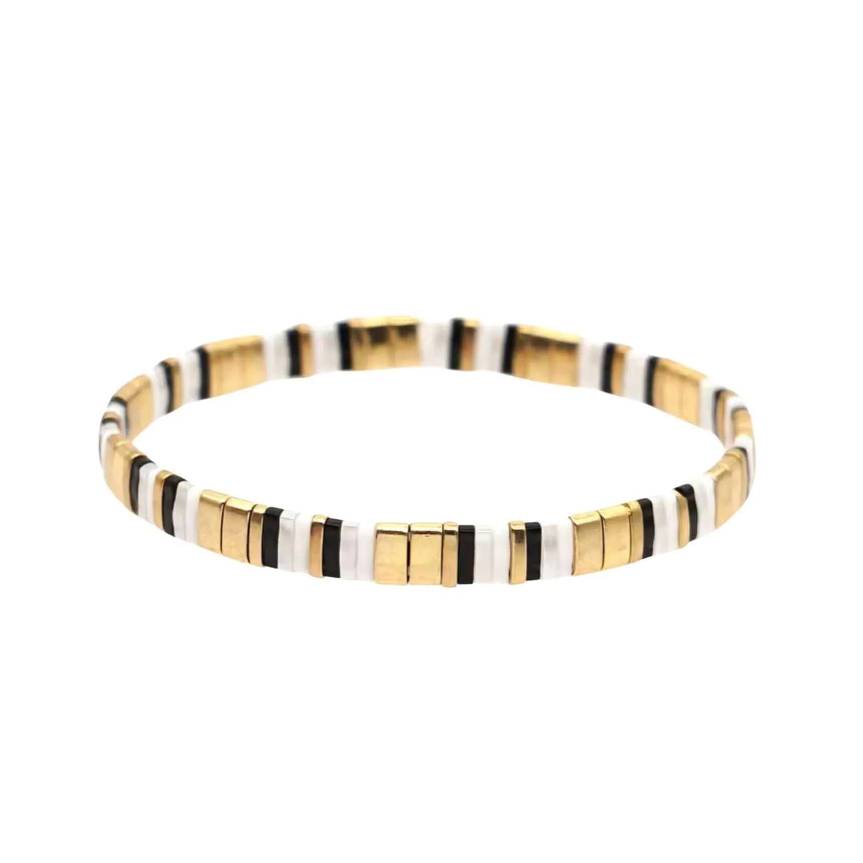 White Gold Blue Tila Beaded Stretch Bracelet - White Gold Blue sold by Zulily