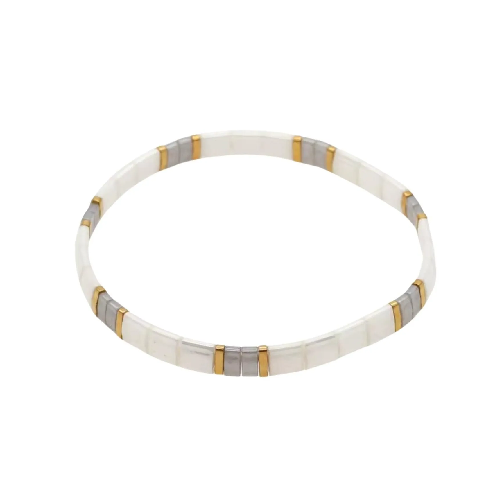 Grey Charcoal White Tila Beaded Stretch Bracelet - Grey Charcoal White sold by Zulily