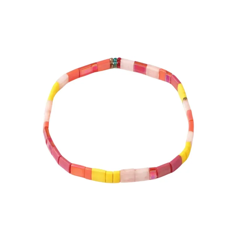 Red Beige Pink Tila Beaded Stretch Bracelet - Red Beige Pink made by Zulily